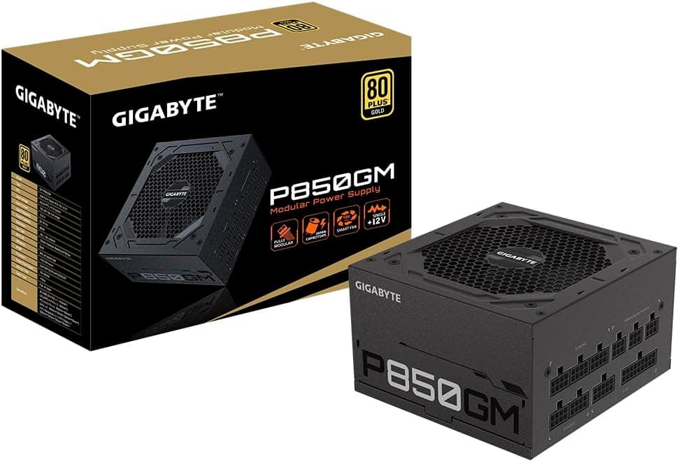 Gigabyte P850GM V2, 850W, 80 Plus Gold Certified, 120mm Smart Hydraulic Bearing (HYB) Fan, Fully Modular Power Supply - Black