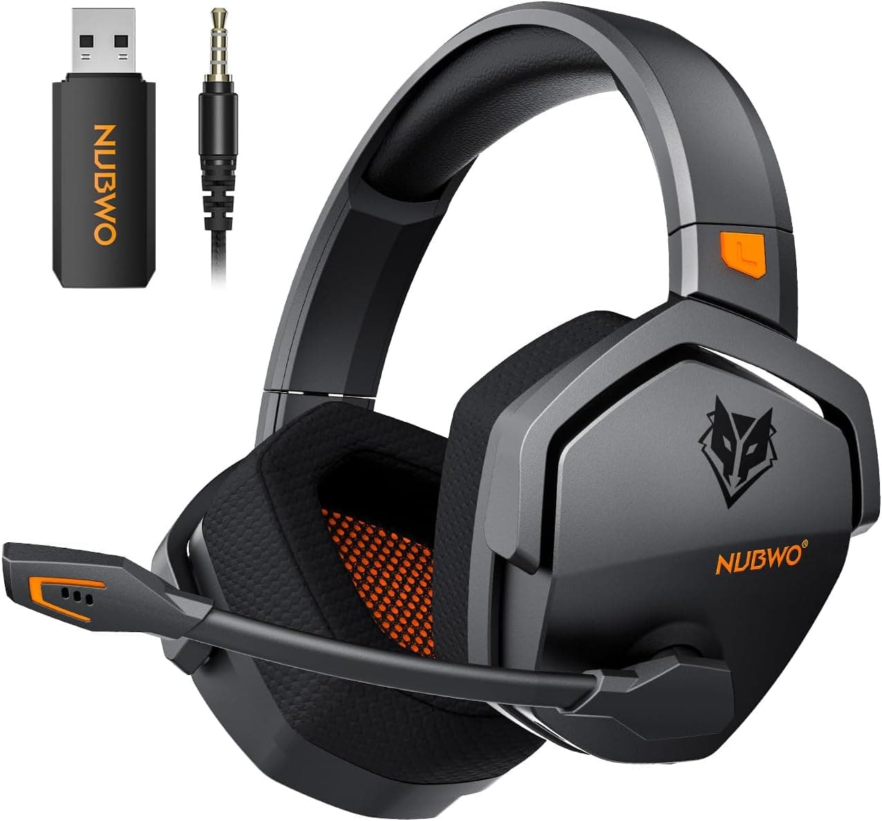 NUBWO Wireless Gaming Headset with Mic for Ps5 Ps4 PC, Zero Interference, 100-Hour Battery All-Day Play, 23ms Sync​ for Fortnite & Call of Duty/FPS Gamers, Triple Mode All Devices Compatible - Orange
