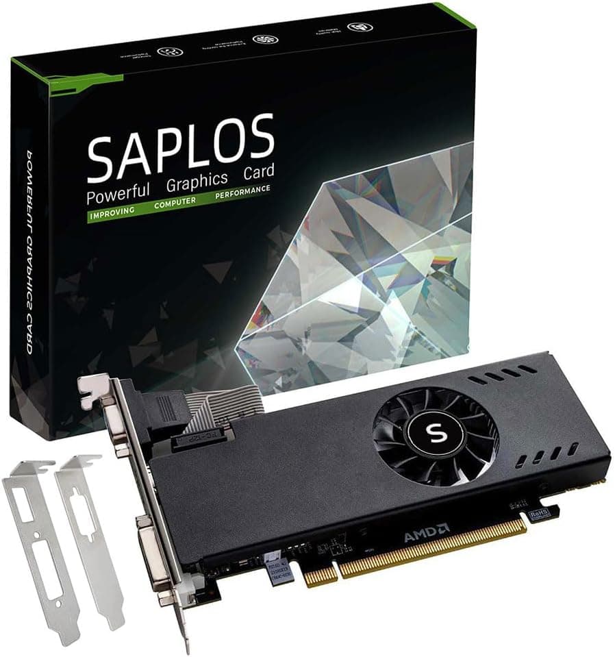 SAPLOS Radeon RX 550 Low Profile Graphics Card 4GB, GDDR5, 128-bit, VGA DVI-D HDMI, Video Card for PC Gaming, 4K Support, Gaming Computer GPU, DirectX 12