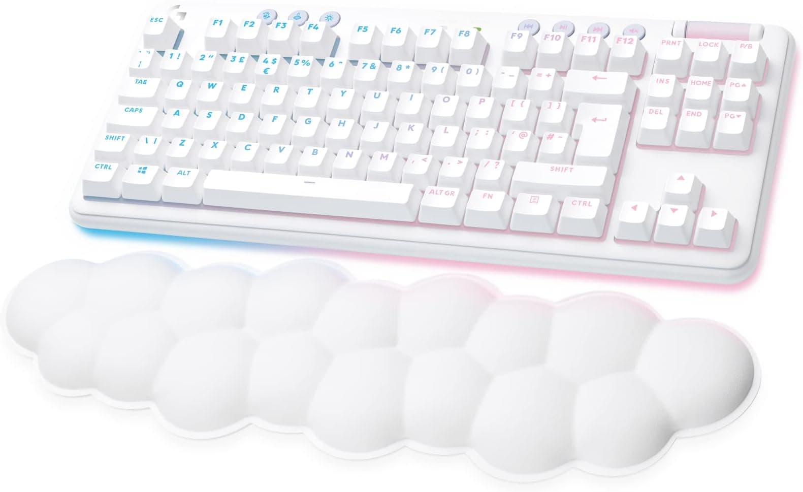 Logitech G G715 Wireless Mechanical Gaming Keyboard with LIGHTSYNC RGB Lighting, Lightspeed, Tactile Switches (GX Brown) and Keyboard Palm Rest, PC and Mac Compatible, QWERTY UK English Layout - White