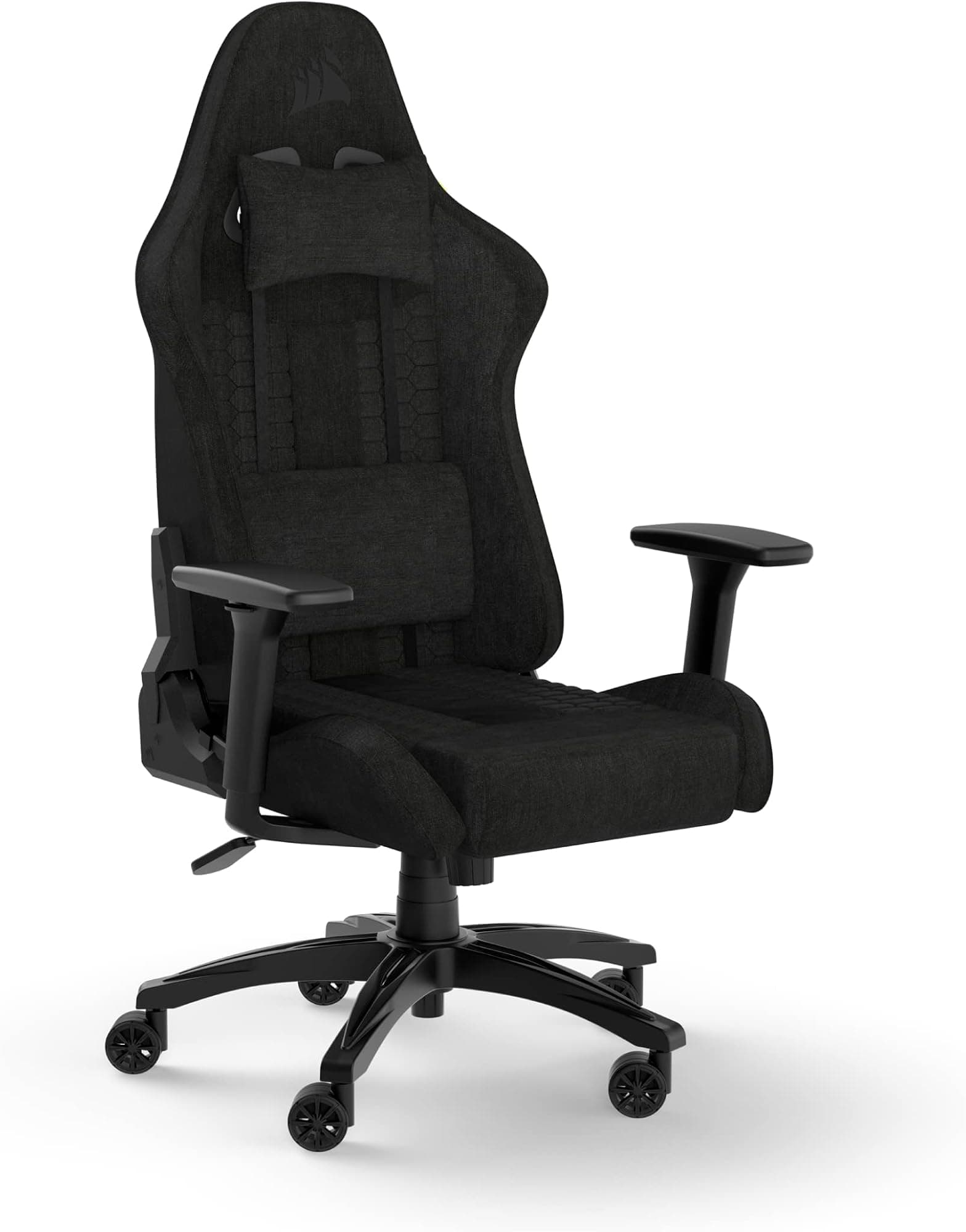 Corsair TC100 RELAXED Gaming Chair - Fabric - Racing-Inspired Design - Lumbar Pillow - Detachable Memory Foam Neck Pillow - Adjustable Seat Height - Adjustable Armrests - Black