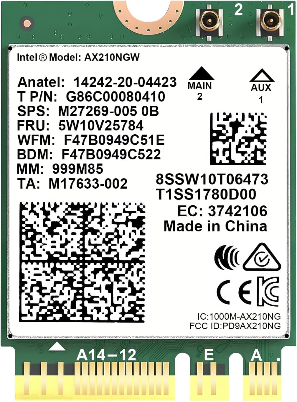 Podazz AX210NGW WiFi Card, Wi-Fi 6E Wireless Card Expand to 6GHz MU-MIMO Tri-Band Bluetooth 5.2 for Laptop, Supports Bluetooth 5.2 | MU-MIMO | Windows 10/11(64bit) Linux, M.2/NGFF