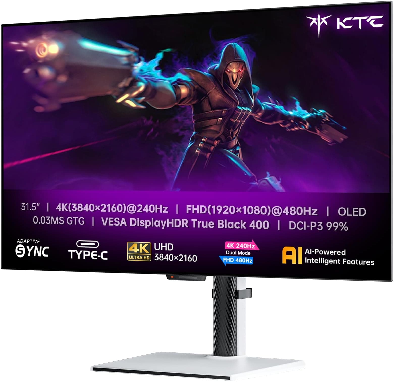 KTC 32 Inch 4K OLED Monitor, Dual Mode 4K@240Hz / 1080P@480HZ Gaming Monitor, 0.03ms, Adaptive Sync, HDR Ture Black 400, HDMI 2.1, DP 1.4, Full Function 65W USB C, 3 x USB A 3.0, KVM，Dual Speaker