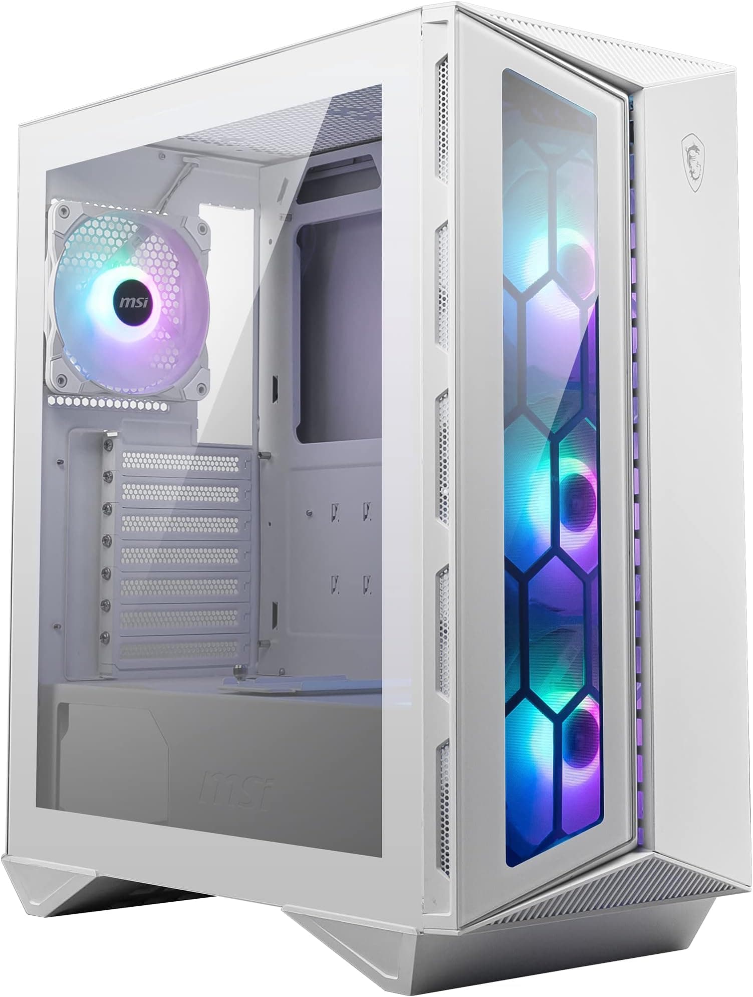 MSI MPG GUNGNIR 110R WHITE Mid-Tower PC Case - Tempered Glass, ATX, M-ATX & Mini-ITX Capacity, 4 x 120mm ARGB fans with Hub Controller, Magnetic Dust Filter, USB 3.2 Gen 2x2 Type-C, Gen 1 Type-A Ports