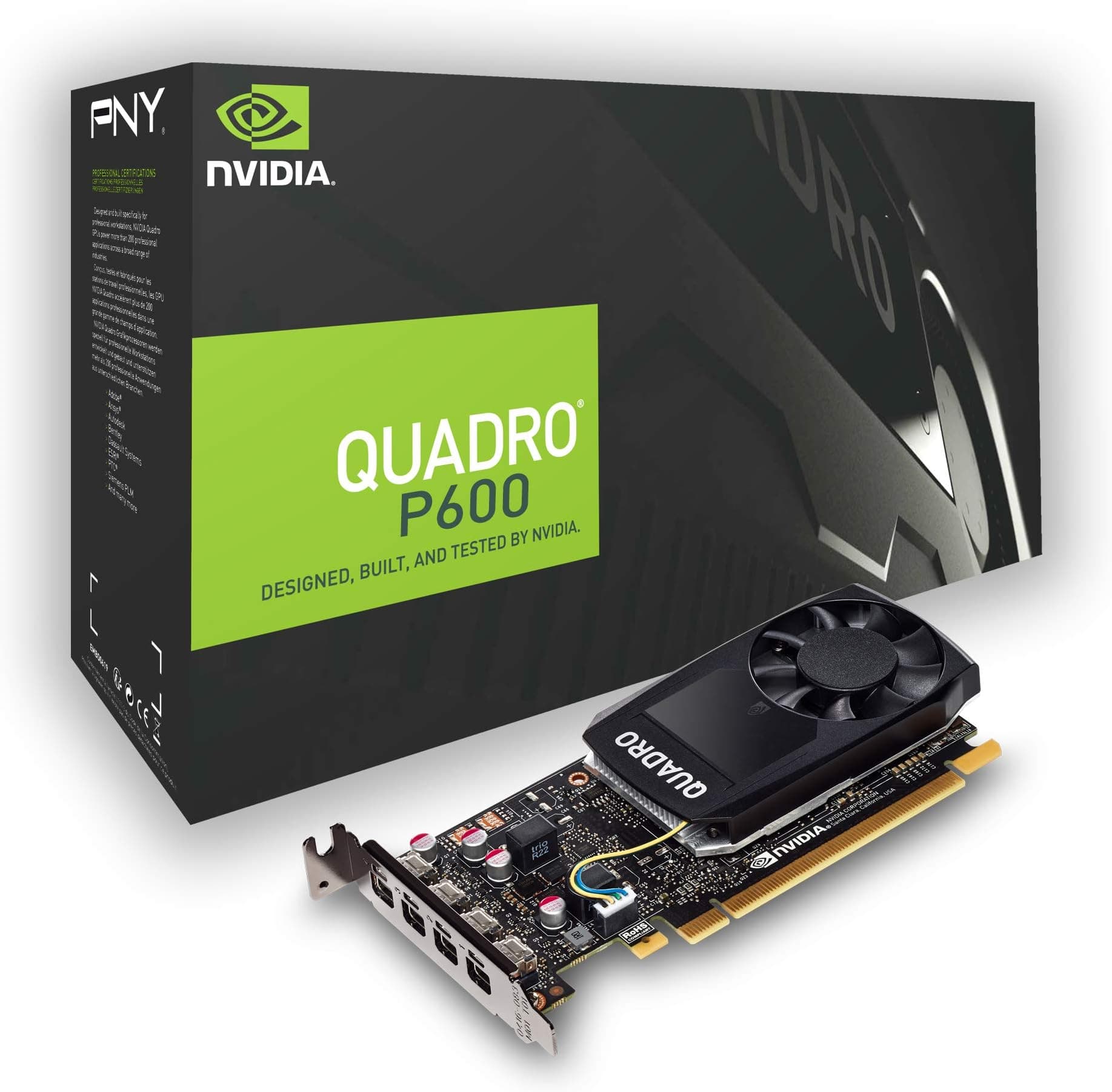 PNY NVIDIA Quadro P600 DVI 4x Mini DP 2 GB LP GDDR5 PCI Express Professional Graphic Card - Black, 6783424