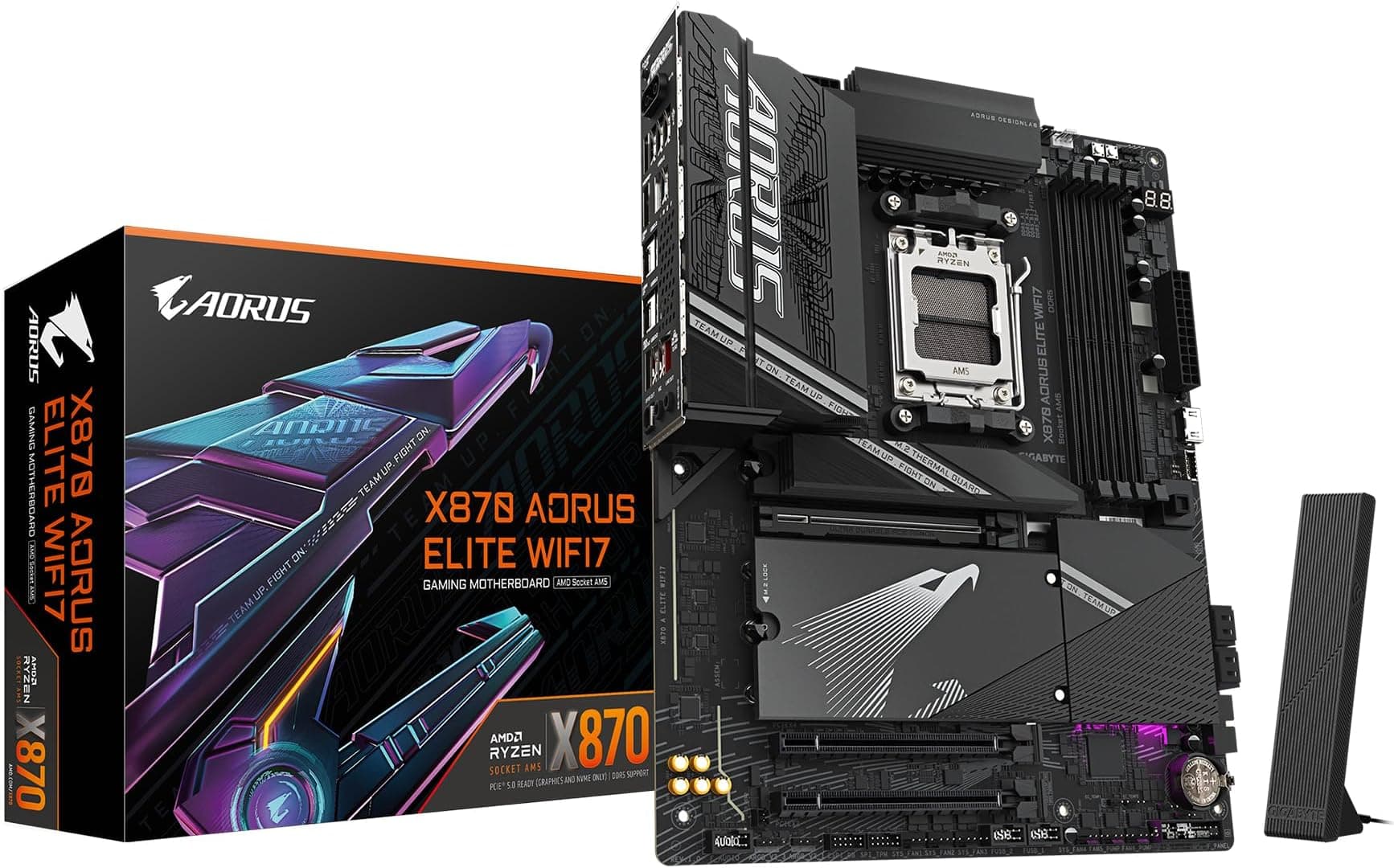 GIGABYTE X870 AORUS ELITE WIFI7 Motherboard - Supports AMD Ryzen 9000 CPUs, 16+2+2 phases VRM, up to 8000MHz DDR5 (OC), 3xPCIe 5.0 + 1xPCIe 4.0, Wi-Fi 7, 2.5GbE LAN, USB 4
