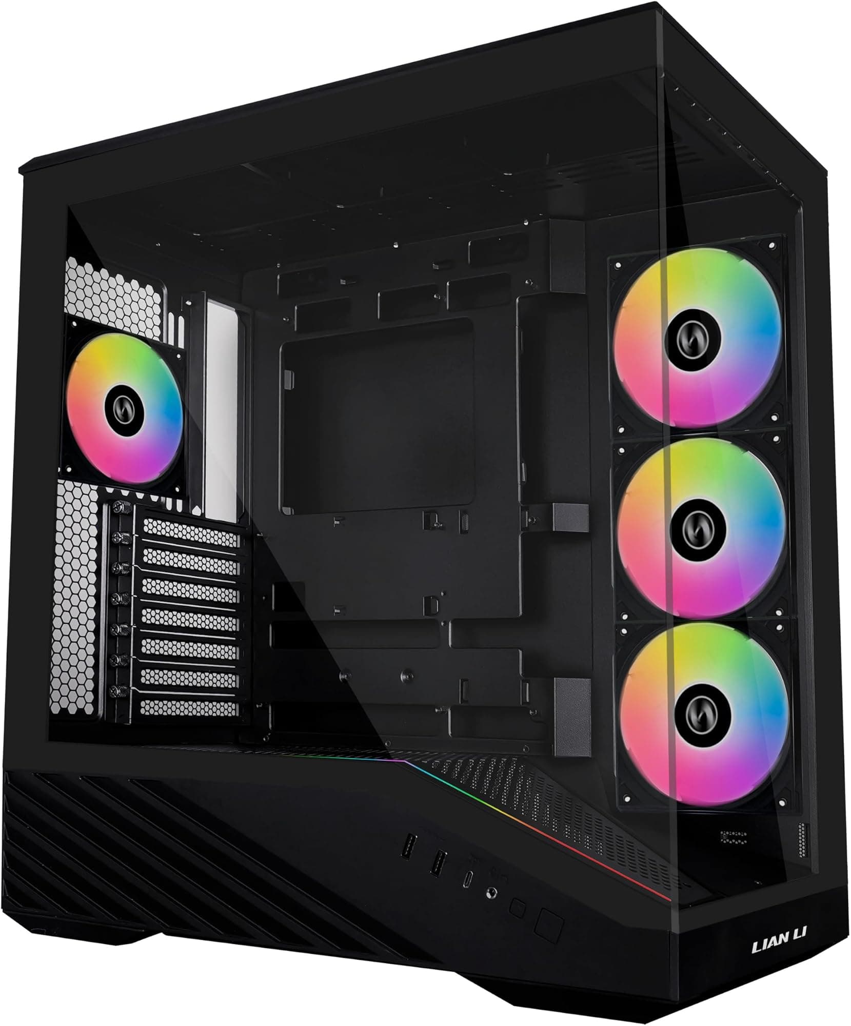 Lian Li V100 Mid Tower Case – Black, ATX Support, Mesh Front Panel, Tempered Glass, USB-C, Tool-Free Side Panel
