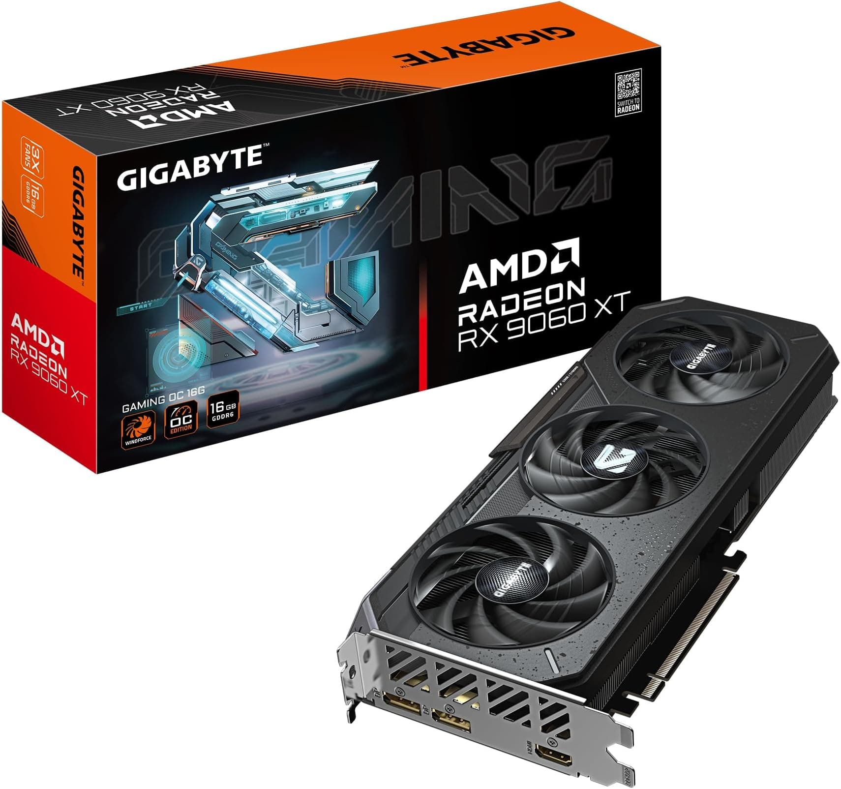 Gigabyte Radeon RX 9060 XT GAMING OC 16G Graphics Card - 16GB GDDR6, 128bit, PCI-E 5.0, 3320 MHz Core Clock, 2 x DisplayPort, 1 x HDMI, GV-R9060XTGAMING OC-16GD