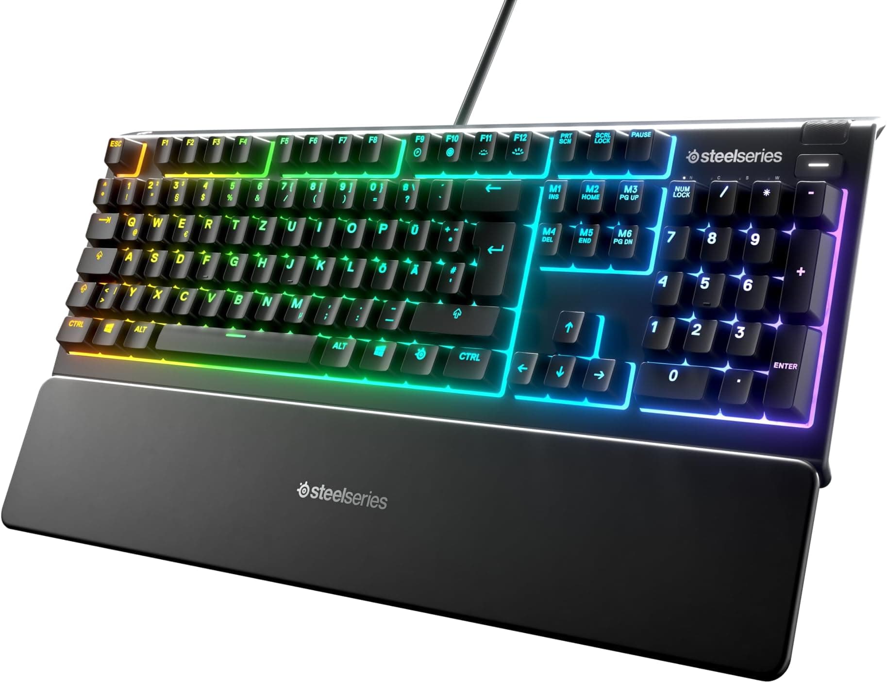 SteelSeries 64798 Apex 3 - Gaming Keyboard - 10-Zone RGB Lighting - Premium Magnetic Wrist Rest - Spanish QWERTY Layout, Black