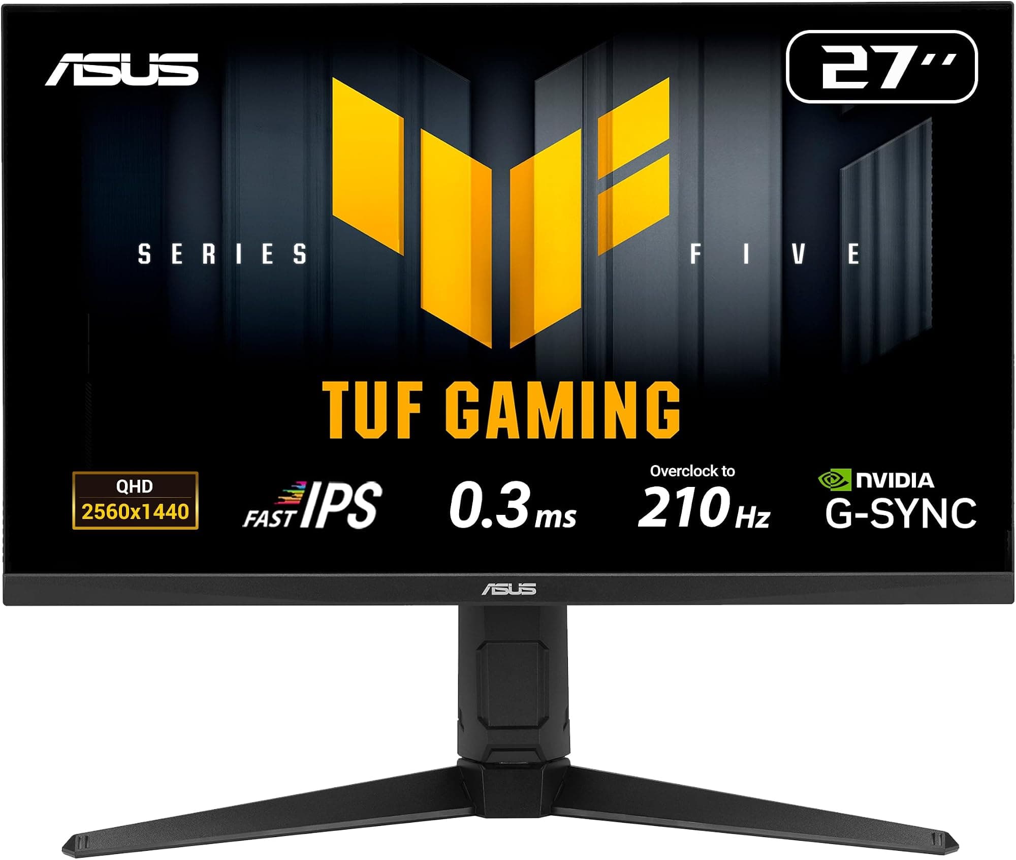 ASUS TUF Gaming Series 5 - VG27AQL5A Gaming Monitor – 27-inch, QHD(2560x1440), 210Hz(OC), Fast IPS, ELMB SYNC, 0.3ms GTG (min.), Stereo speaker, DisplayWidget Center, Gaming AI, Height Adjustment