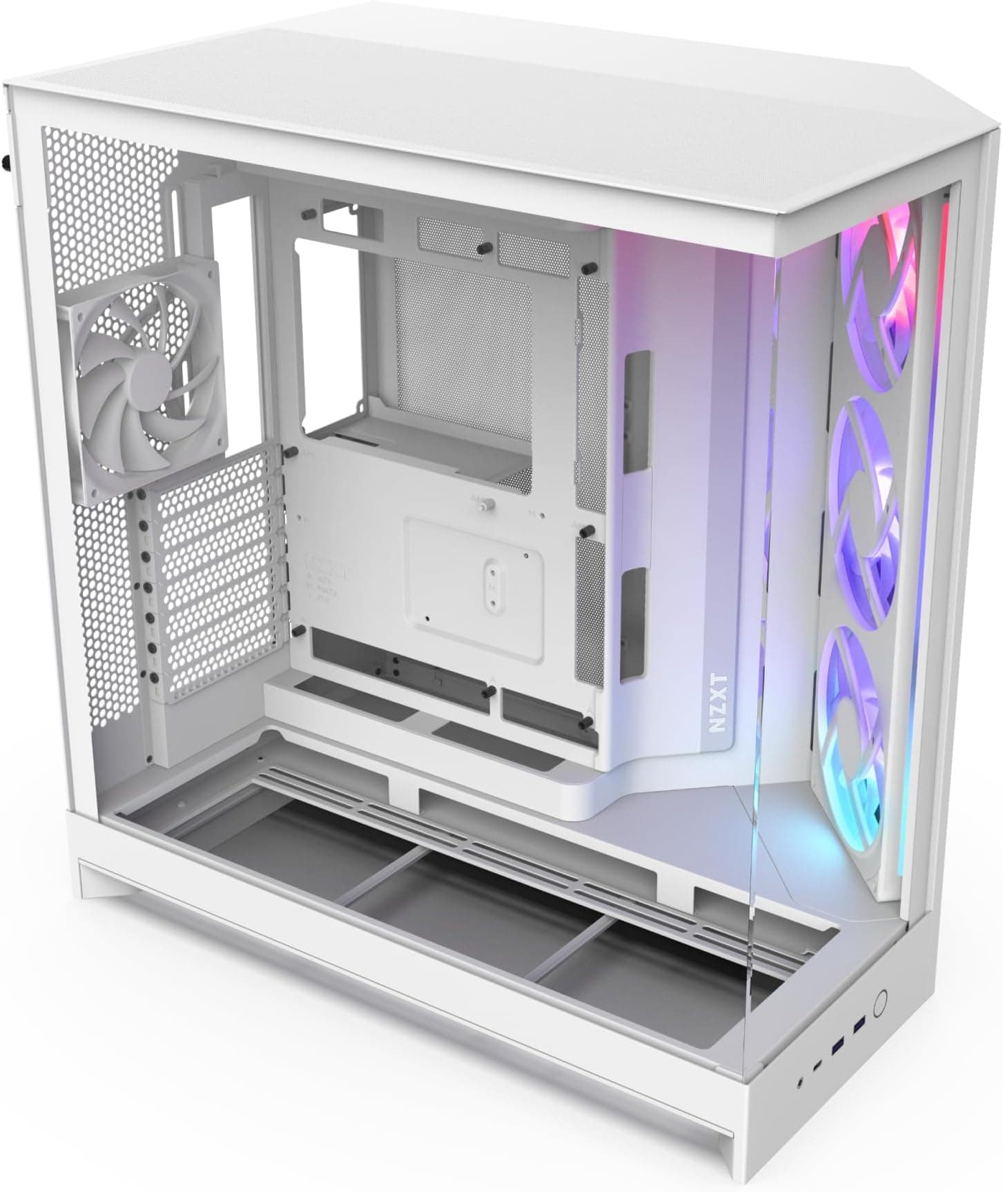 NZXT H9 Flow RGB (2025) – Large Dual-Chamber ATX Mid-Tower Airflow PC Case – Includes 1 x 420mm RGB Fan Unit & 1 x 120mm Fan – 420mm Radiator Support – Tempered Glass – Back-Connect Ready – White