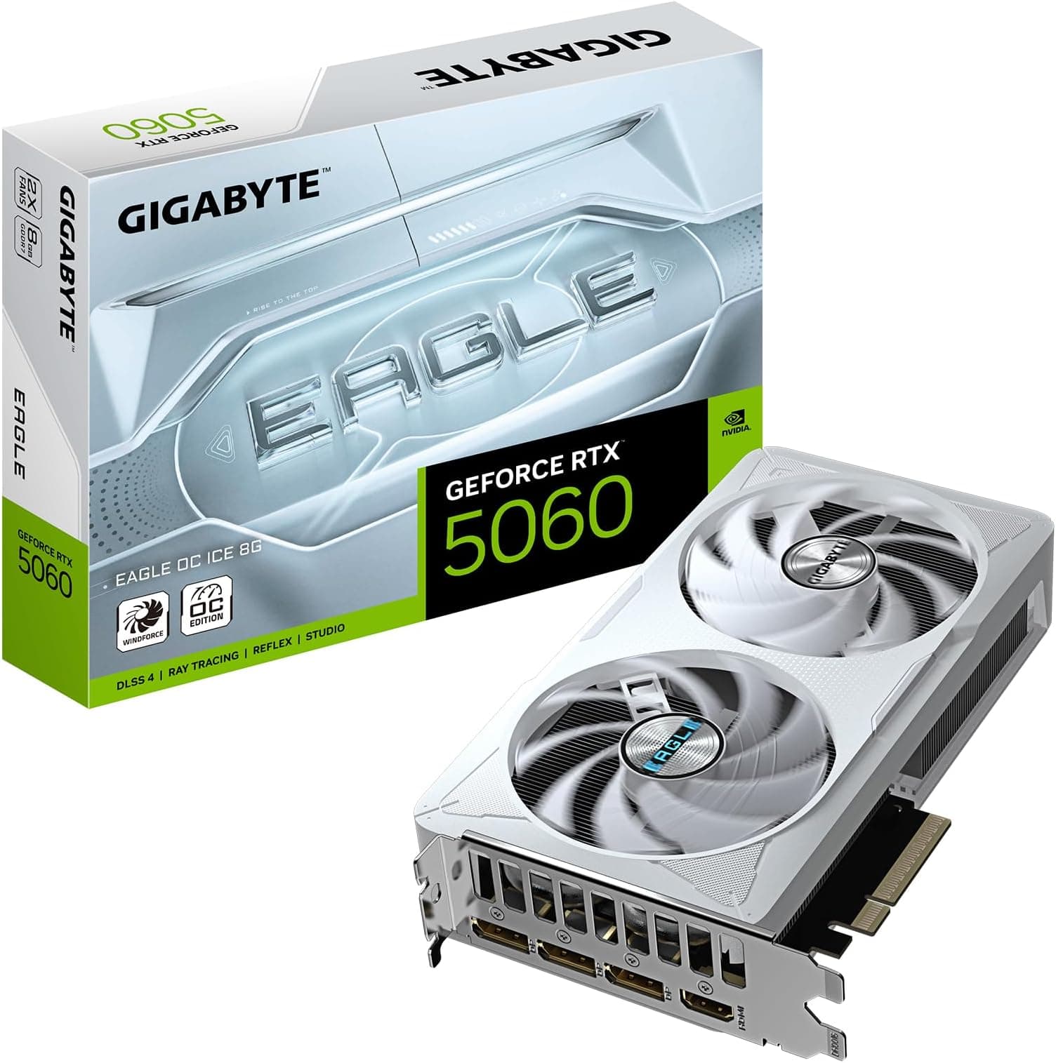 Gigabyte GeForce RTX 5060 EAGLE OC ICE 8G Graphics Card - 8GB GDDR7, 128bit, PCI-E 5.0, 2550 MHz Core Clock, 3 x DisplayPort, 1 x HDMI, GV-N5060EAGLEOC ICE-8GD