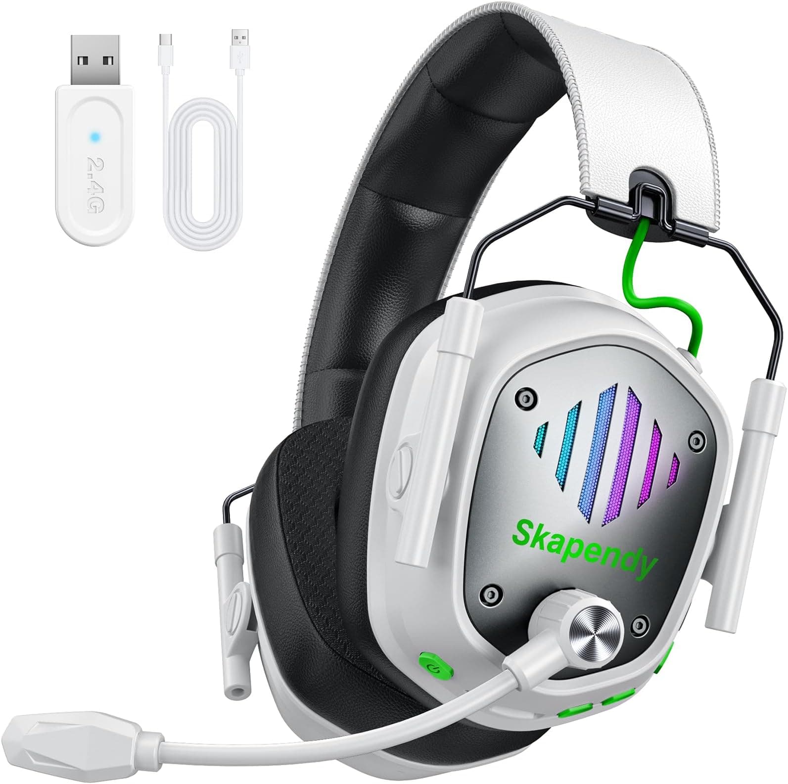 Skapendy Wireless Gaming Headset for PS5, PS4, PC, Switch, Mac, 2.4 GHz Wireless & 5.4 Bluetooth Gaming Headphones with Mic ENC Noise Cancelling, 50mm Drivers, 3D Stereo Sound, 50H Battery, Foldable
