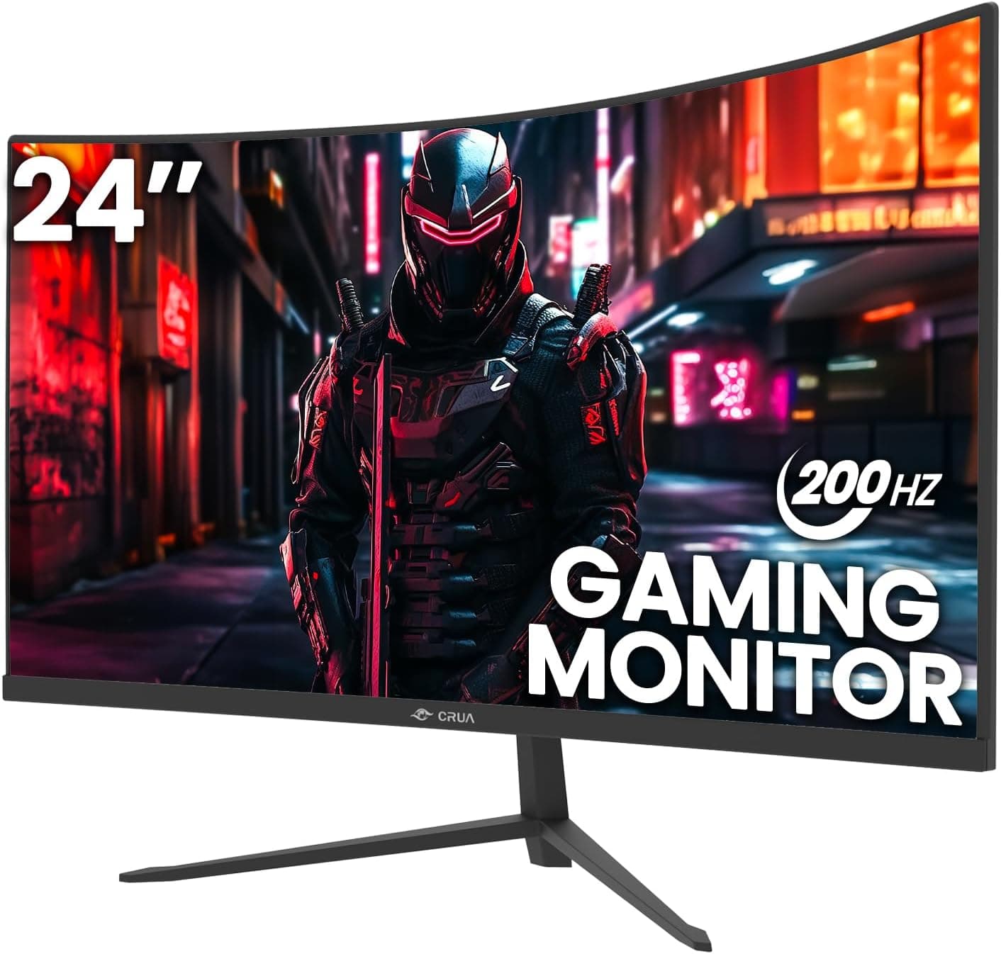 CRUA 24 inch 200Hz/180Hz Curved Gaming Monitor, FHD 1080p, Frameless, Supports AMD Freesync Low Motion Blur, Eye Care, DisplayPort, HDMI, Compatible Wall Installation,