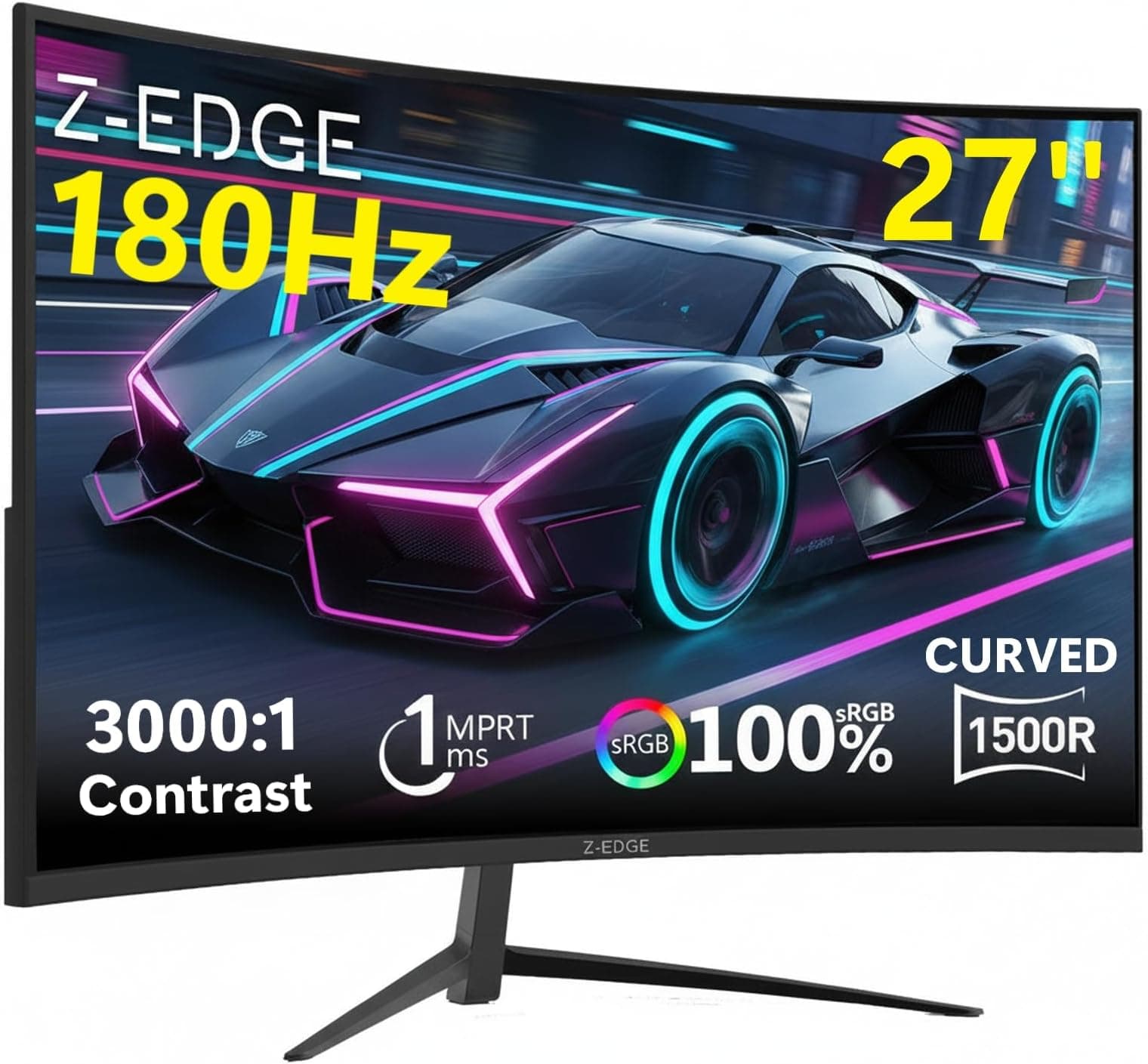Z-Edge 27 Inch Curved Gaming Monitor 180Hz 1ms 1500R VA 1080P HDMI DP Black