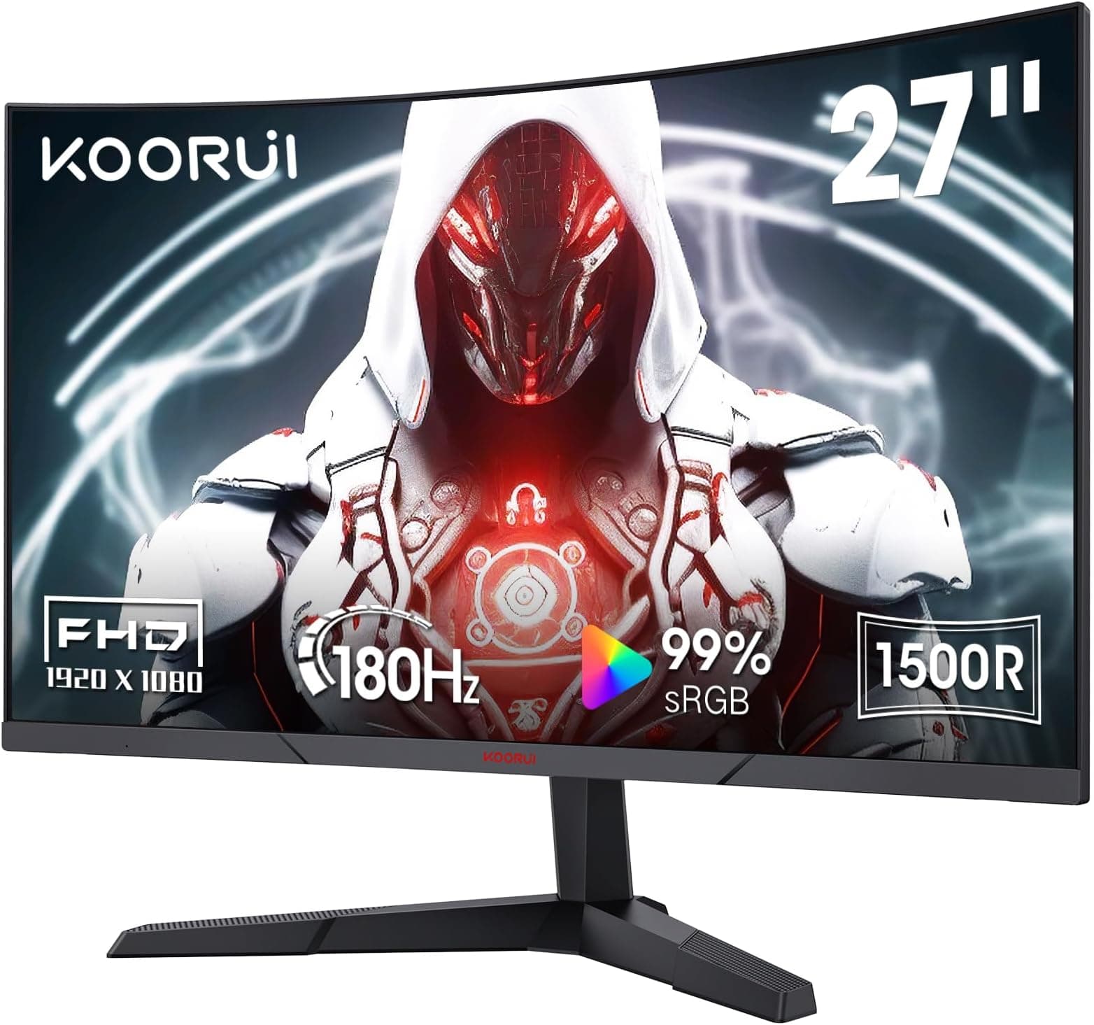 KOORUI 27 Inch Gaming Monitor, 180Hz Curved Monitor FHD 1080P VA 1ms 1500R