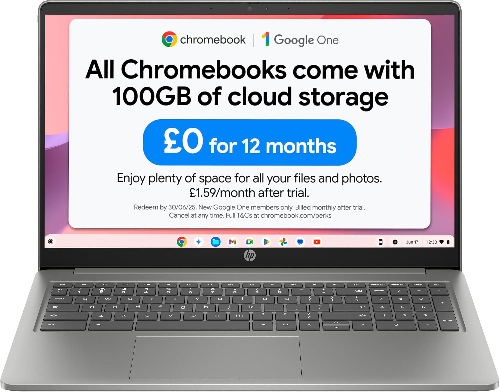 HP Chromebook 15.6" | Intel N100 Processor | 4 GB RAM | 128 GB Flash Storage | Intel UHD Graphics | HD Display | Up to 11.5 Hours Battery | Chrome OS | Dual Speakers | Mineral Silver | 15a-nb0005sa