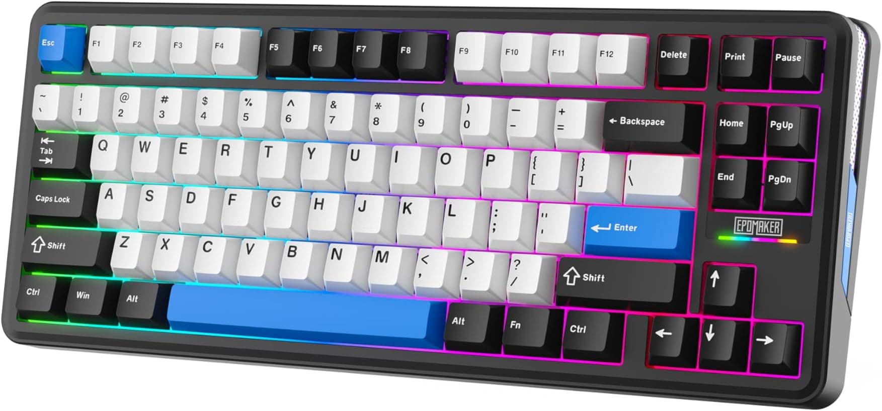 EPOMAKER TH85 QMK/VIA Mechanical Gaming Keyboard, BT/2.4Ghz Wireless, RGB, Hot-Swappable & Programmable Keys in US 75% Layout (Black&Blue, Creamy Jade Switch)