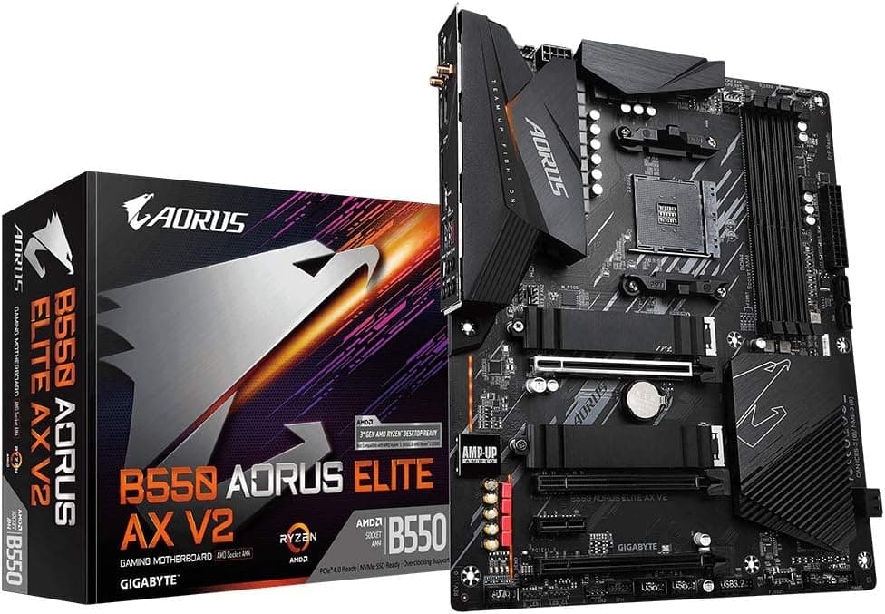 Gigabyte B550 AORUS ELITE AX V2 Motherboard - Supports AMD Ryzen 5000 Series AM4 CPUs, 12+2 Phases Digital Twin Power Design, up to 4733MHz DDR4 (OC), 2xPCIe 3.0 M.2, WiFi 6E, 2.5GbE LAN, USB 3.2 Gen1
