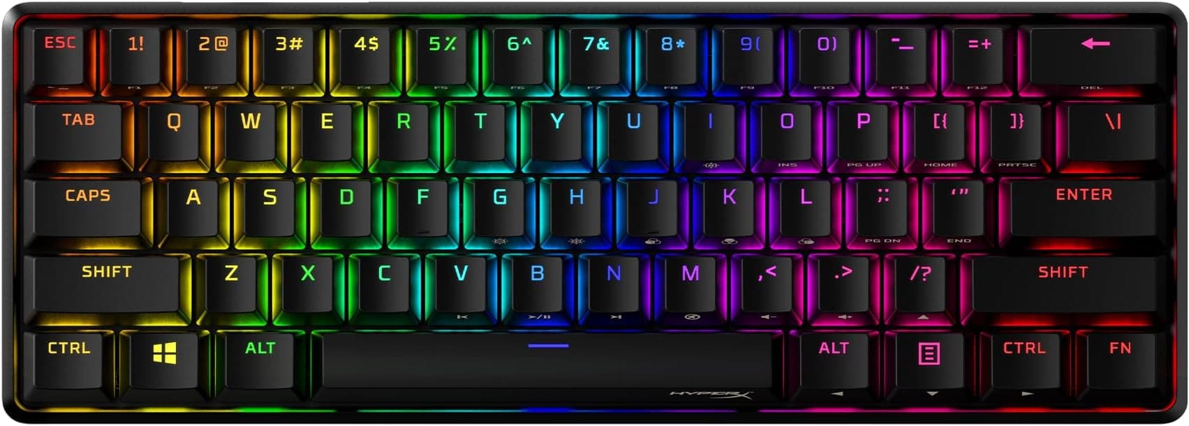 HyperX Alloy Origins 60 – Mechanical Gaming Keyboard - Ultra Compact 60% Form Factor – HyperX Aqua Switch (Tactile) - Double shot PBT keycaps - RGB LED Backlit -Side Printed Secondary Functions