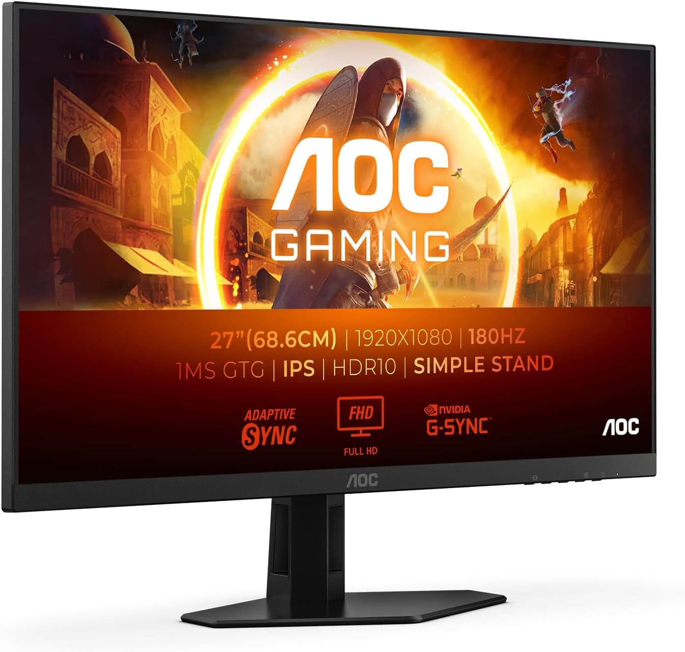 AOC 27G4XED 27 inch FHD Gaming Monitor 180Hz, Fast IPS Panel, 0.5ms MPRT, Adaptive Sync, HDR10, G-Sync Compatible, Speakers, (1920x1080 HDMI 2x 2.0 DP 1x 1.4) Black