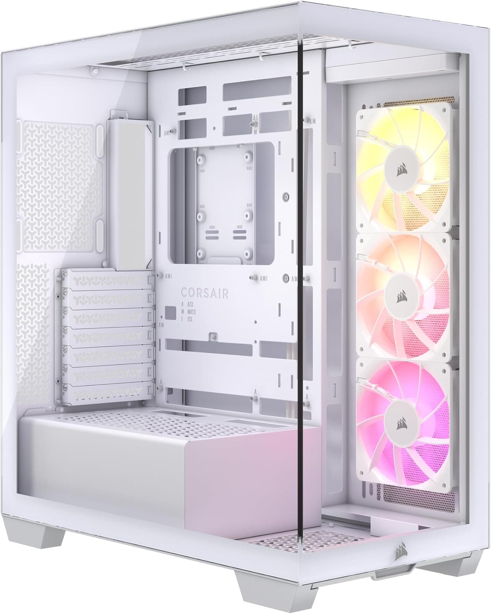 CORSAIR 3500X ARGB Mid-Tower ATX PC Case – Panoramic Tempered Glass – Reverse Connection Motherboard Compatible – 3x CORSAIR RS120 ARGB Fans Included – White