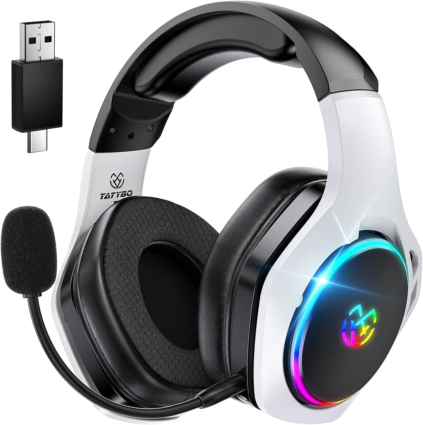 2.4Hz Wireless Gaming Headsets for Ps5 Ps4 PC, 40H+ Hrs & 7.1 Surround Sound with Noise Canceling Microphone Ps5 Headsets for Switch Phone, Bluetooth Gaming Headphone
