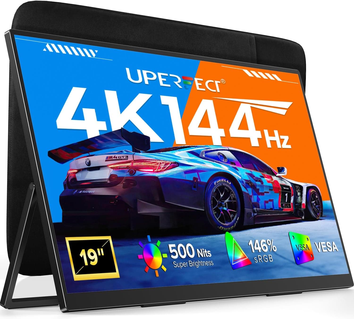 UPERFECT Portable Monitor 4K 144Hz QLED, 19" UHD 3840×2160 Gaming Monitor