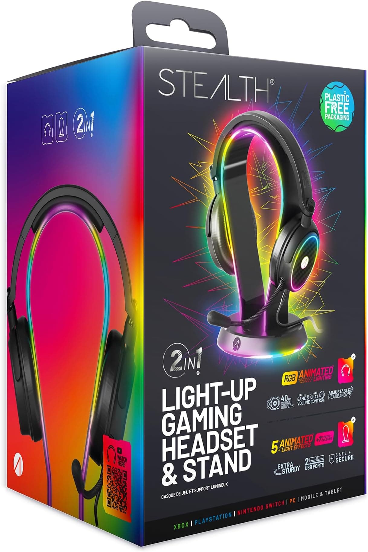 STEALTH RGB Light-Up Gaming Headset and Light-Up Headset Stand - Compatible with PS4, PS5, XBOX, Nintendo Switch and PC
