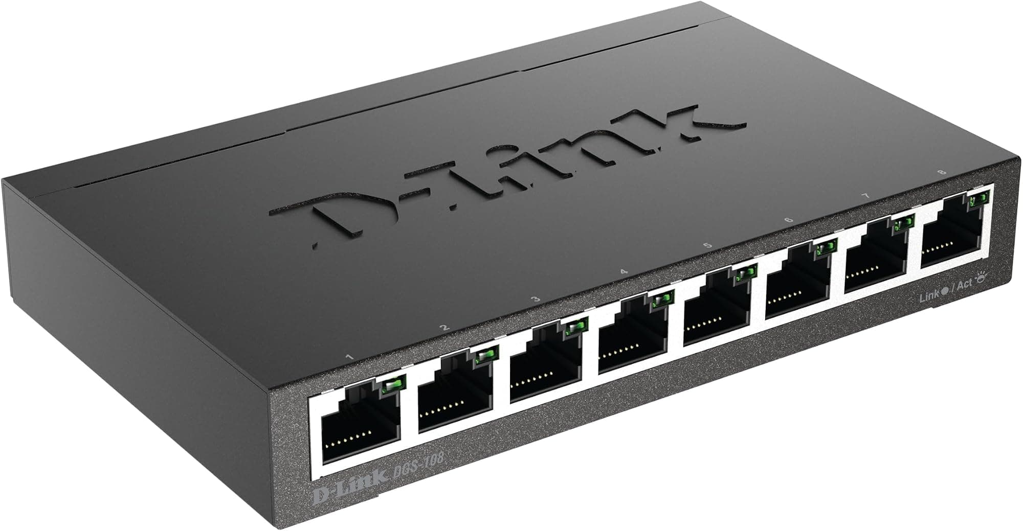 D-Link DGS-108/B 8-Port Gigabit Unmanaged Metal Desktop Switch 10/100/1000 Mbit/s - UK Version black DGS-108/B