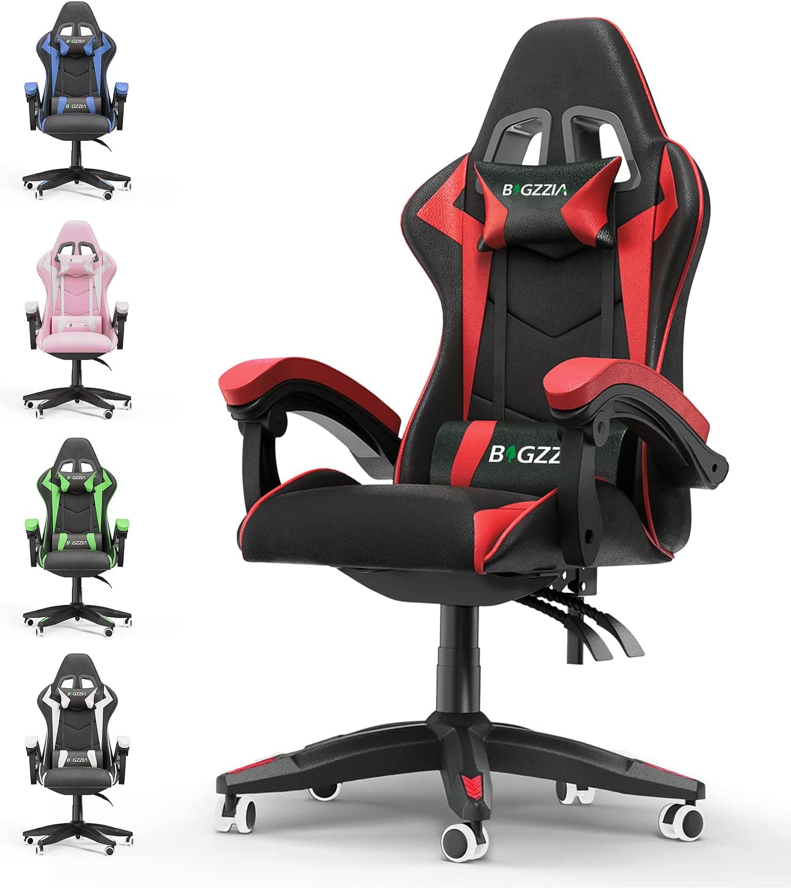 bigzzia Gaming Chair, Ergonomic Gaming Chair, Office Chair, Gaming Chair with Lumbar Cushion and Headrest, Adjustable in Height (without Footrest, Red)