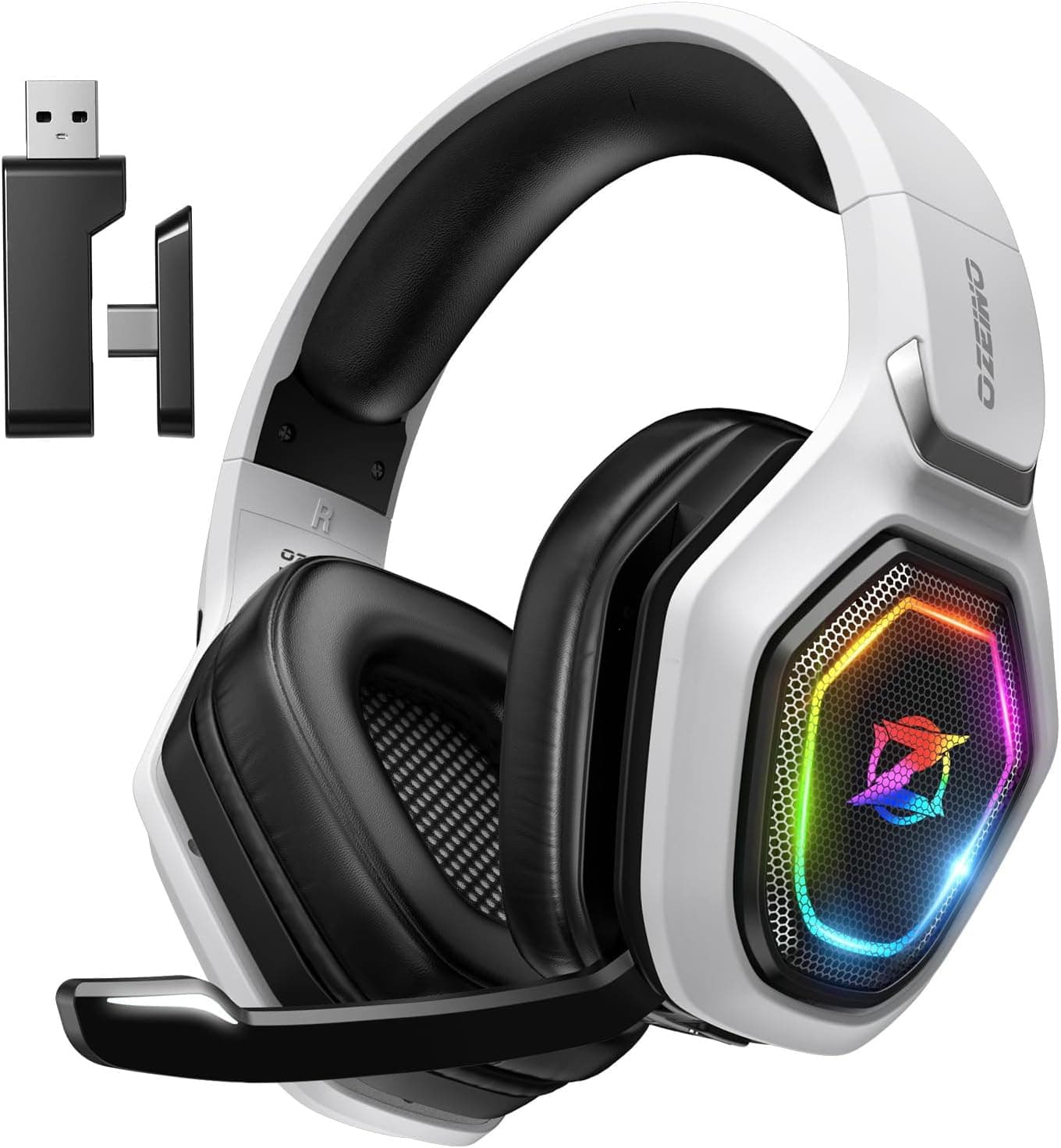 Ozeino Wireless Gaming Headset for PC, Ps5, Ps4-2.4GHz Lossless Audio USB & Type-C Ultra Stable Gaming Headphones with 40Hr Battery Gamer Headset, Flip Microphone for Switch, Laptop, Mobile, Mac