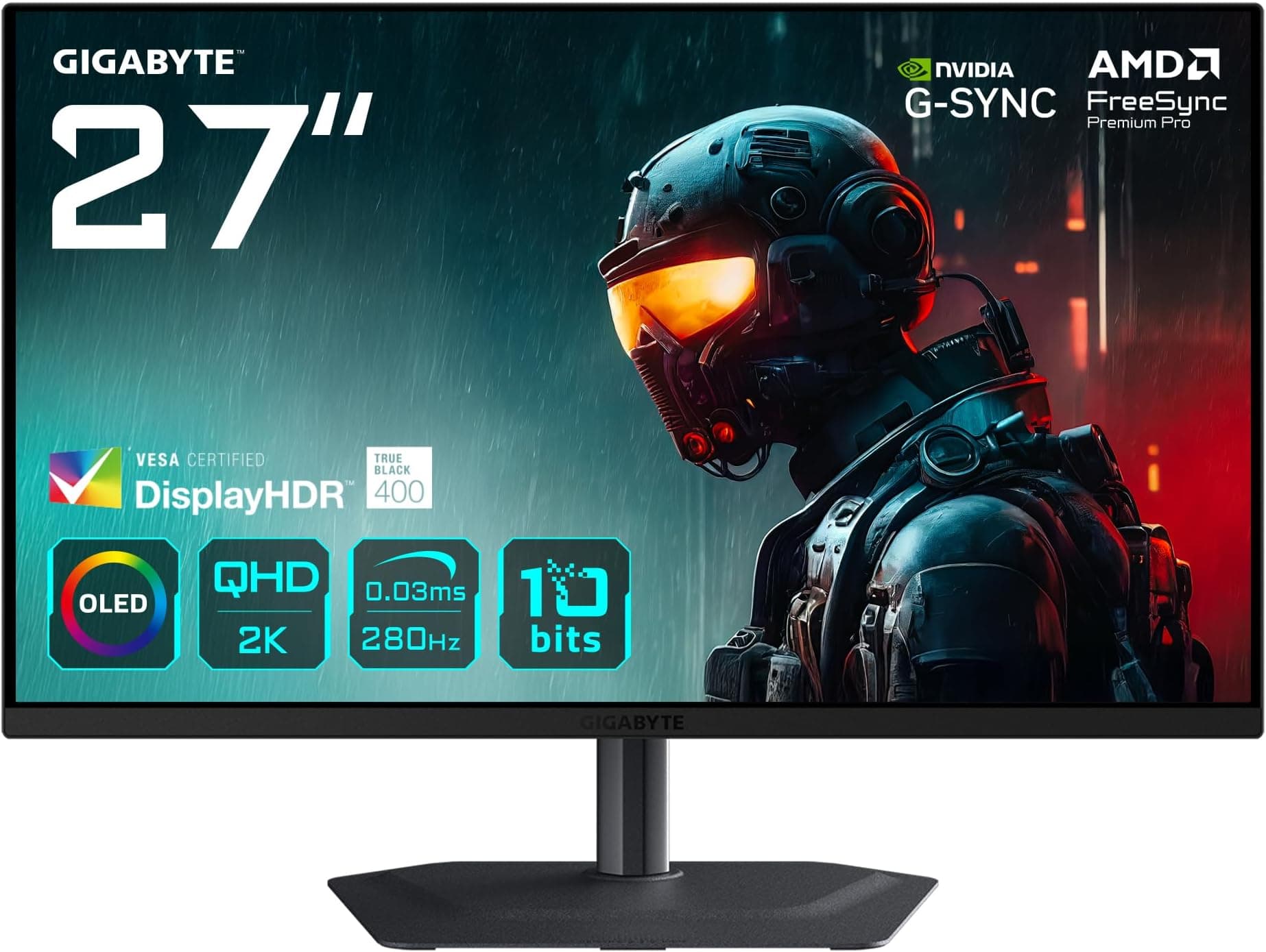 Gigabyte MO27Q2A 27” OLED 2K QHD Gaming Monitor - 2560 x 1440, 280Hz, 0.03ms, 250 cd/m², FreeSync Premium Pro, DisplayHDR True Black 400, HDMI 2.1, DisplayPort 1.4