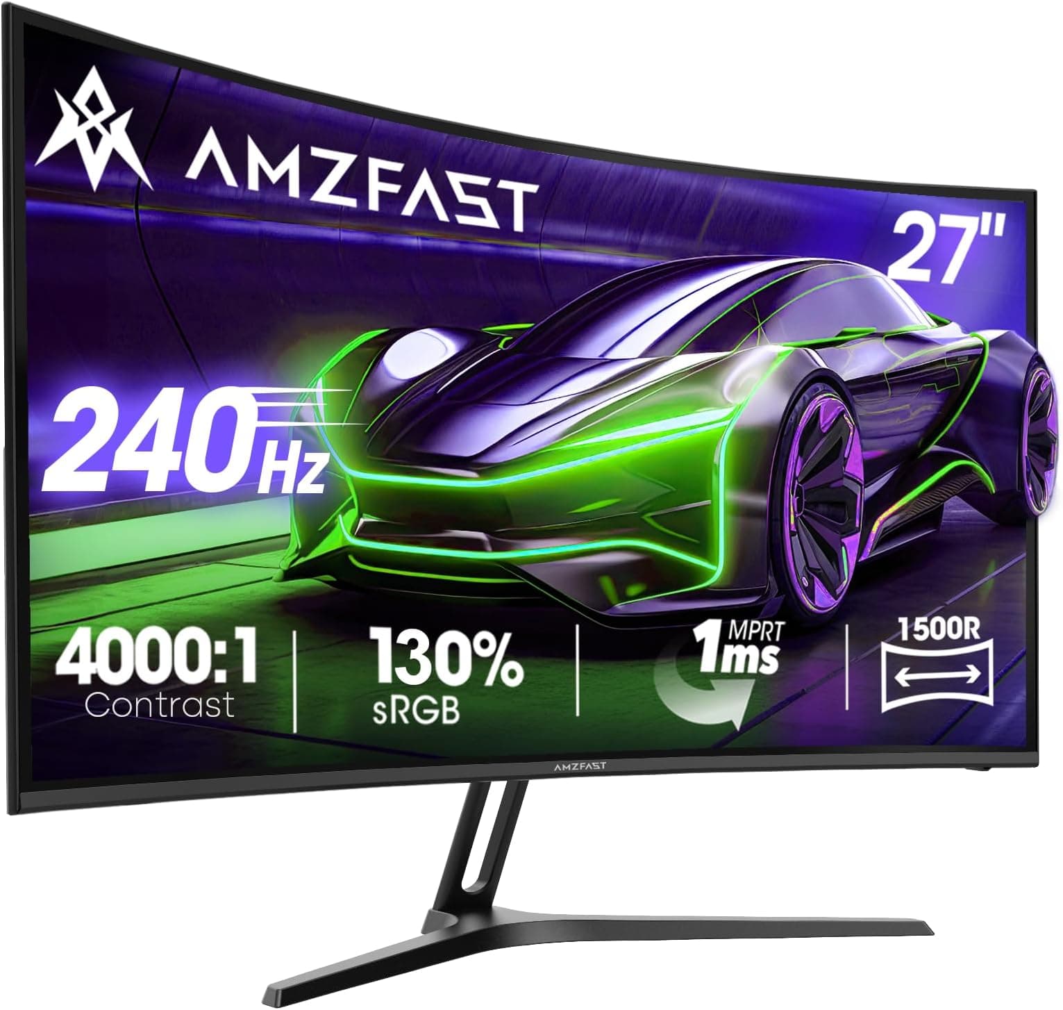 Amzfast 27 inch Curved Gaming Monitor, 240Hz, Full HD 1920x1080p, 1ms MPRT, 4000:1 Contrast, 130%sRGB, HDR, Adaptive-Sync, AI-Crosshair, VESA 100X100, HDMI 2.0&DP 1.4– for FPS/RTS/Racing, AMZG27C1 Pro