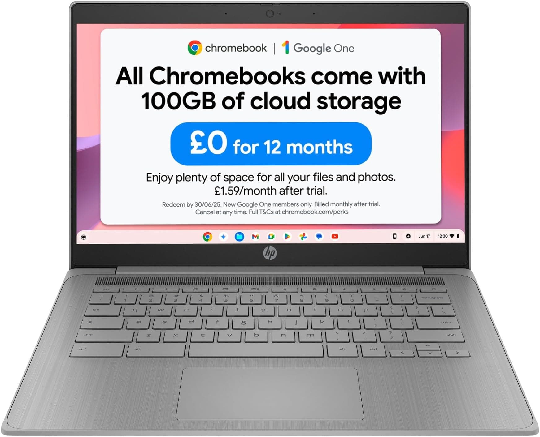 HP Chromebook 14" | Intel Celeron N4500 Processor | 4GB RAM | 64GB eMMC | Intel UHD Graphics | HD Anti-glare Display | Chrome OS | Dual Speakers | USB-C Fast Charging | Modern Grey | 14a-ne1000sa