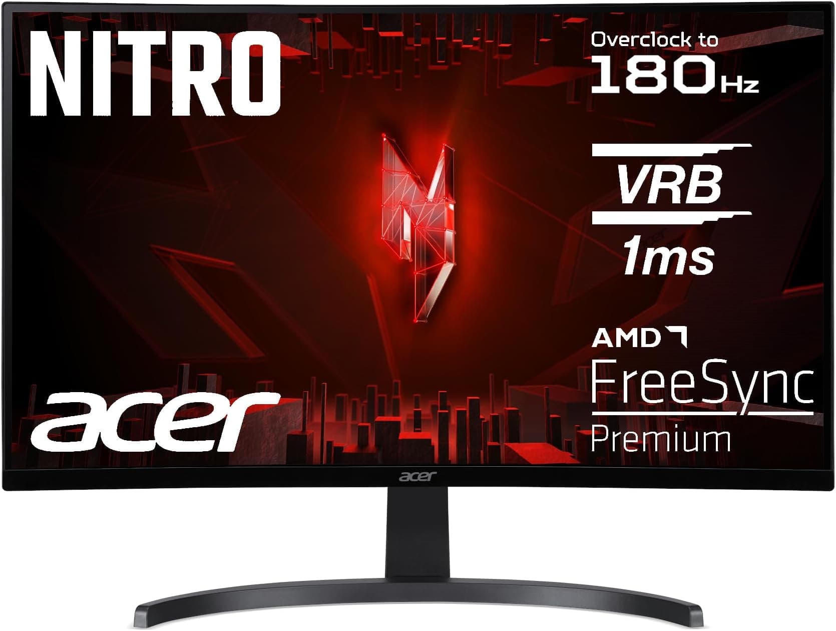 Acer Nitro ED273 S3 Gaming Monitor 27 Inches (69 cm Screen) Full HD, 165 Hz (180 Hz OC), 1 ms (VRB), 1 x HDMI 2.0, 1 x HDMI 1.4, 1 x DP 1.2, AMD FreeSync Premium, Black