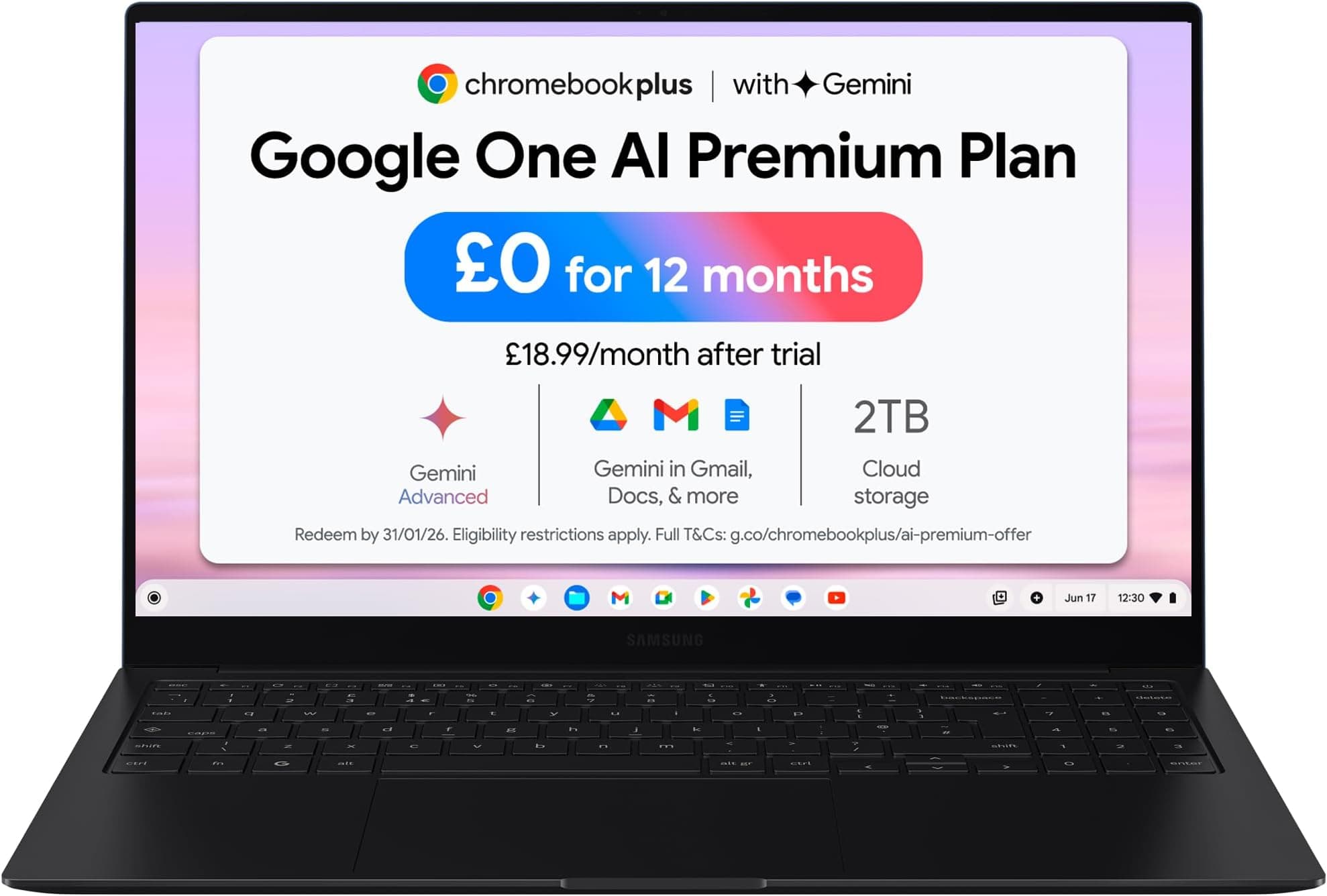 Samsung Galaxy Chromebook Plus Gemini AI Laptop, i5 Processor, Built in Gemini Quick Insert Key, 8GB Memory RAM 256GB Storage, Neptune Blue