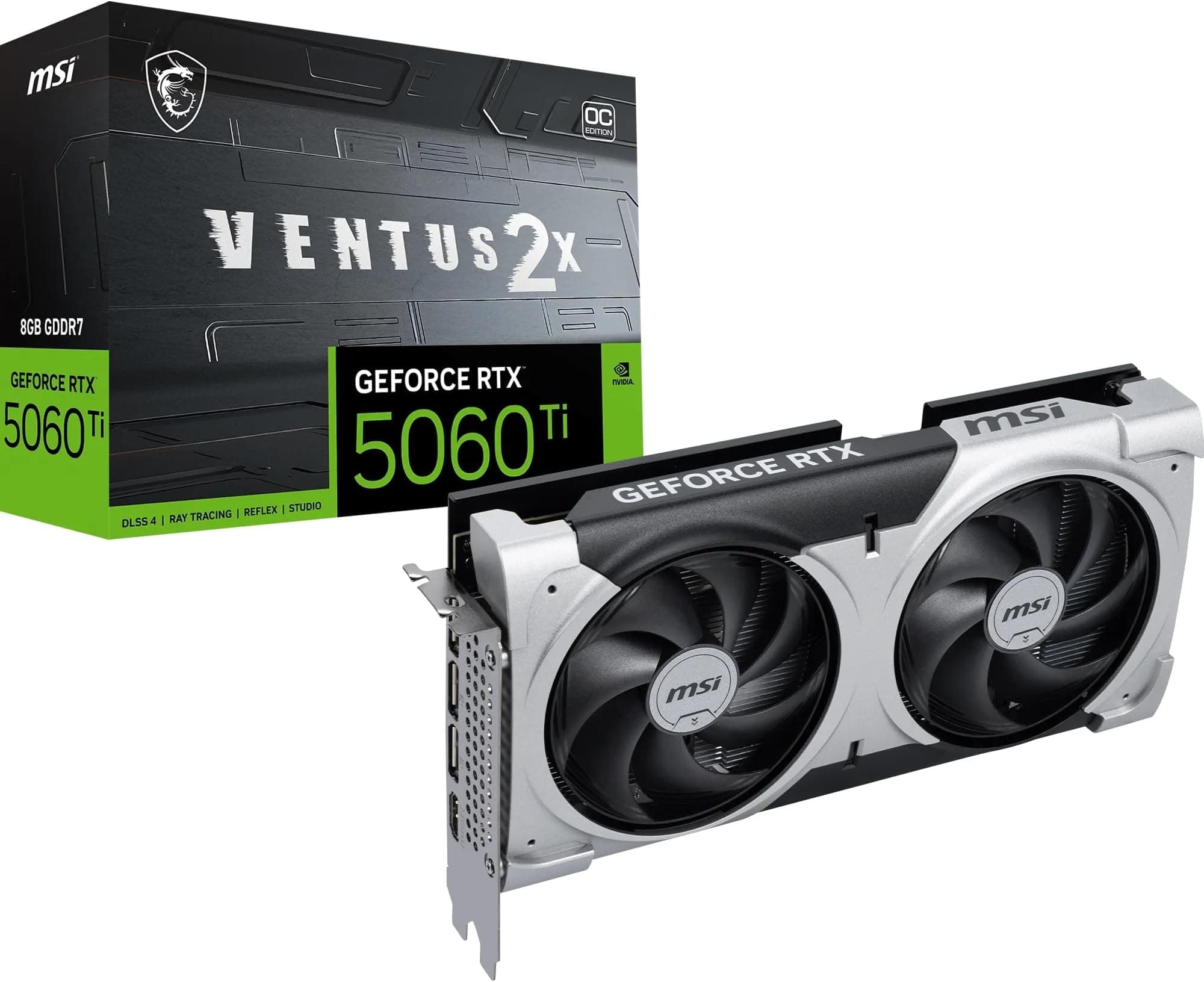 MSI GeForce RTX 5060 Ti 8G Ventus 2X OC Plus Graphics Card - RTX 5060 Ti GPU, 8GB GDDR7 (28Gbps/128-bit), PCIe 5.0 - Dual-Fan Thermal Design (2 x STORMFORCE Fan) - HDMI 2.1b, DisplayPort 2.1b