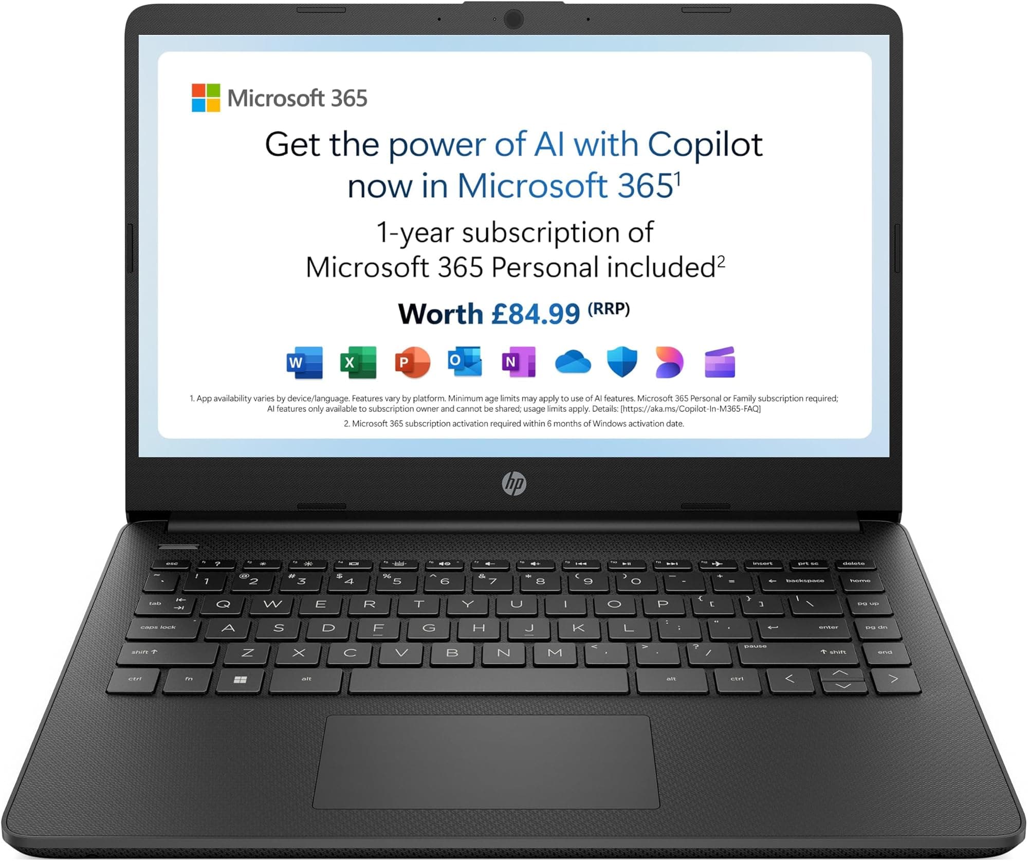 HP Stream 14" Laptop | Intel N4120 Processor | 4 GB RAM | 64 GB eMMC | Intel UHD Graphics | HD Display | Dual Speakers | Microsoft 365 Personal 12 month included | Win 11 | Jet Black | 14s-dq0000sa