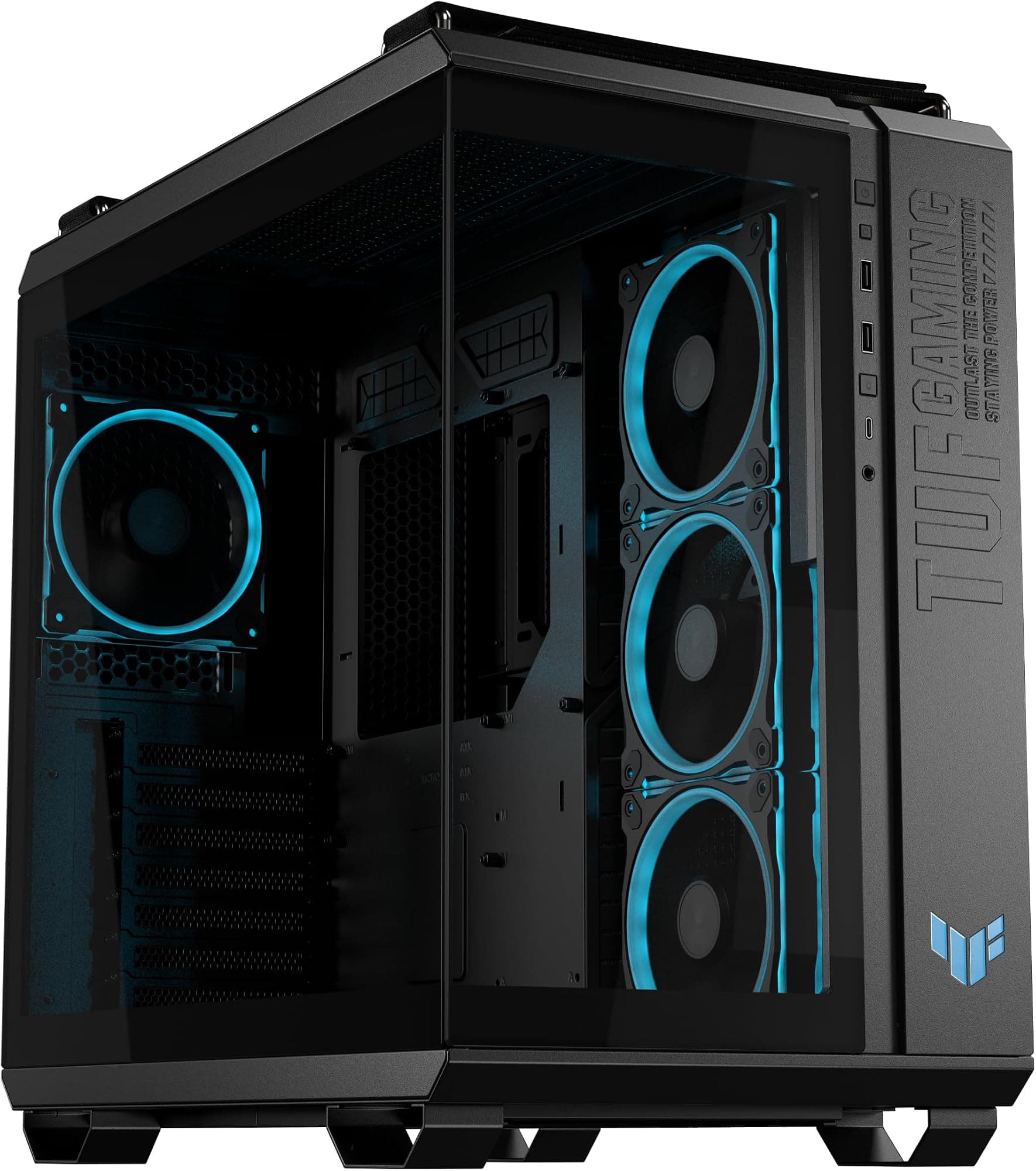 Asus TUF Gaming GT502 Horizon ARGB Case w/Glass Front & Side, ATX, Dual Chamber, Modular Design, 4x ARGB Fans, USB-C 20Gbps, Carry Handles, Black