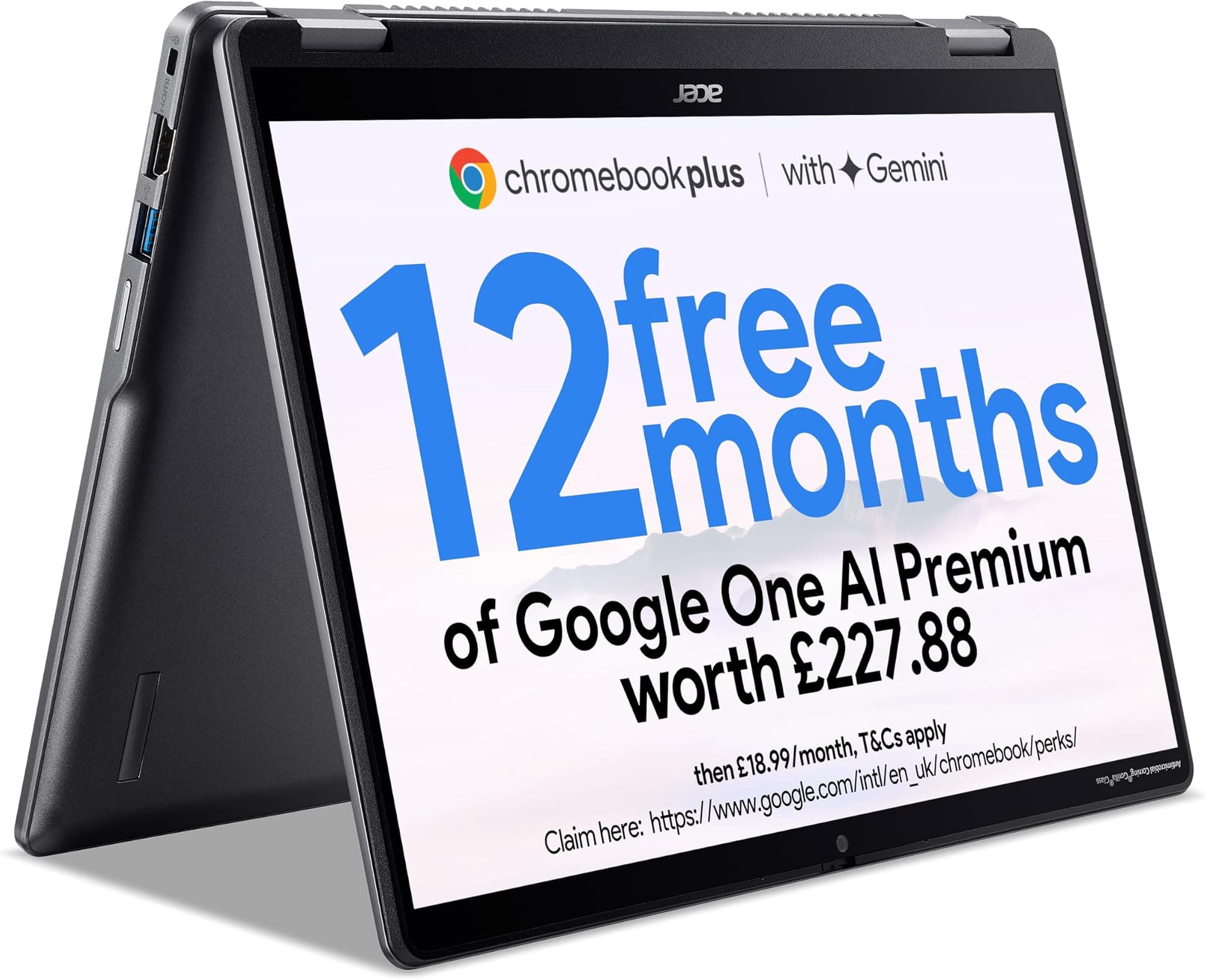 acer Chromebook Plus Spin 514 CP514-4HN Convertible Laptop - Intel Core i3-1315U, 8GB, 128GB UFS, Integrated Graphics, 14" WUXGA Touchscreen, Chrome OS, Iron