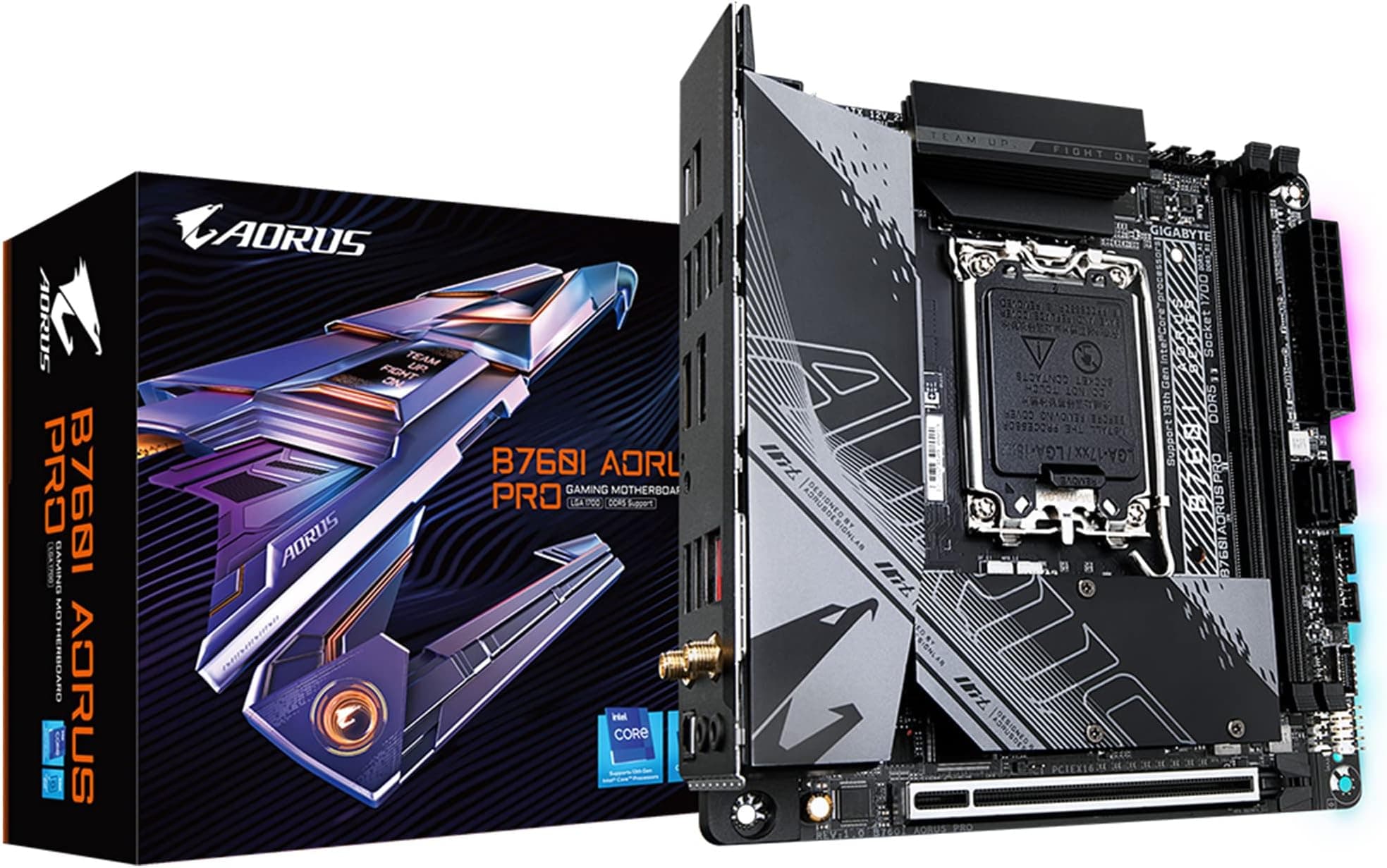 GIGABYTE B760I AORUS PRO (LGA 1700/ Intel/ B760/ Mini-ITX/ DDR5/ Dual M.2/ PCIe 4.0/ USB 3.2 Gen2X2 Type-C/WiFi 6E/ Intel 2.5GbE LAN/Q-Flash Plus/Motherboard)