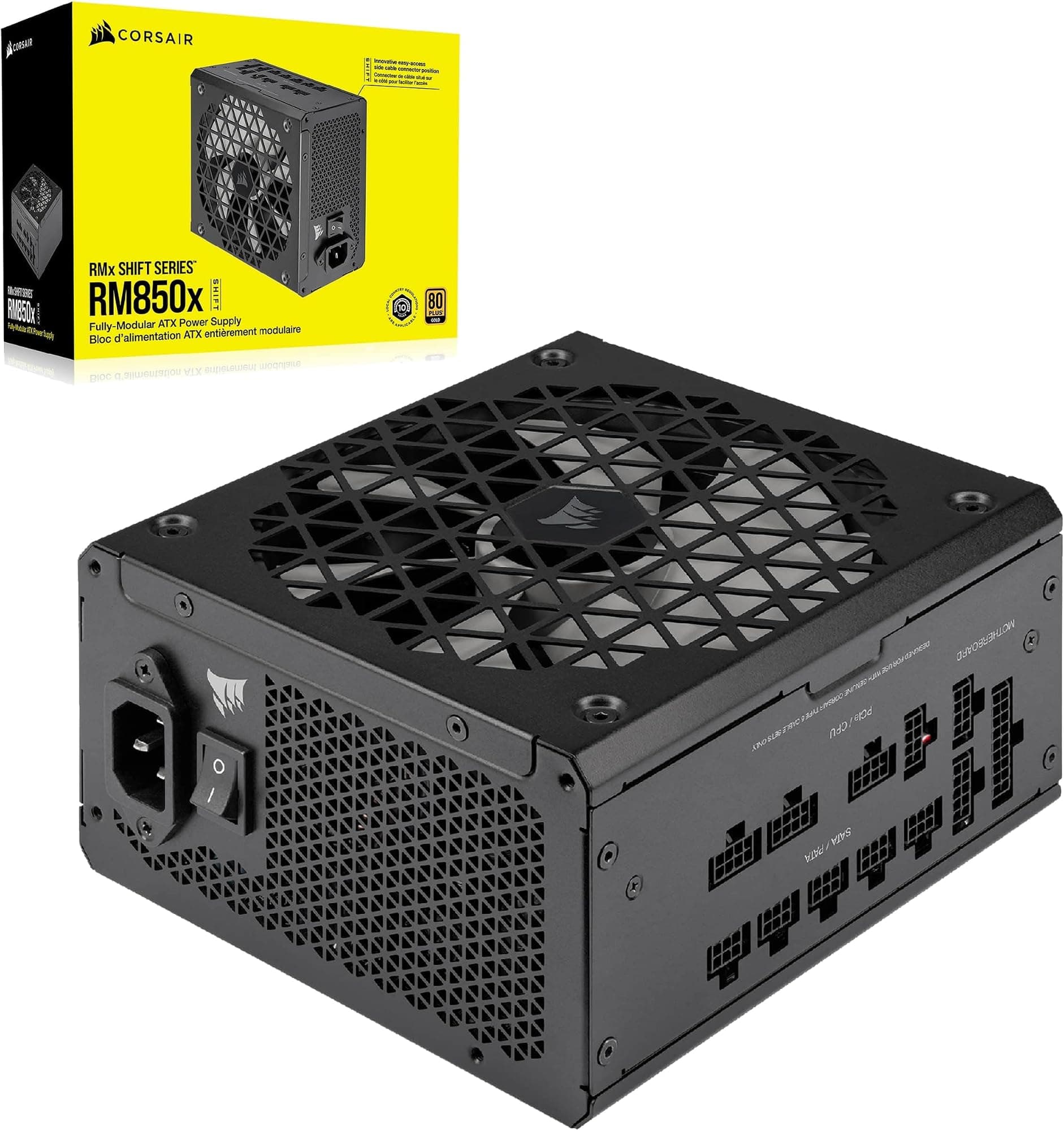 Corsair RM850x SHIFT Fully Modular ATX Power Supply - 80 PLUS Gold - ATX 3.1 - PCIe 5.1 - Zero RPM - Modular Side Interface - Black