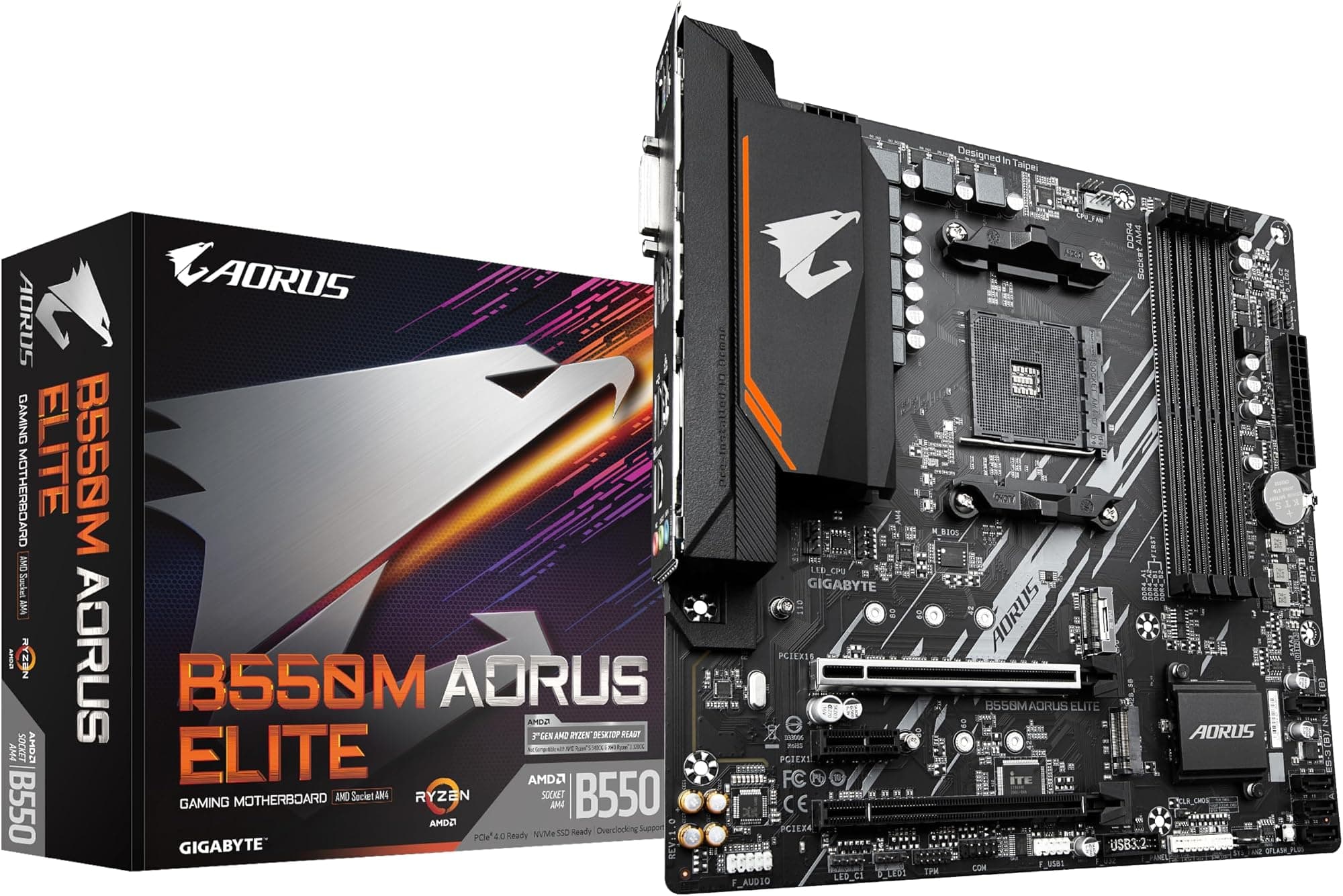 Gigabyte B550M AORUS ELITE Motherboard - Supports AMD Ryzen 5000 Series AM4 CPUs, 5+3 Phases Pure Digital VRM, up to 4733MHz DDR4 (OC), 2xPCIe 3.0 M.2, GbE LAN, USB 3.2 Gen1