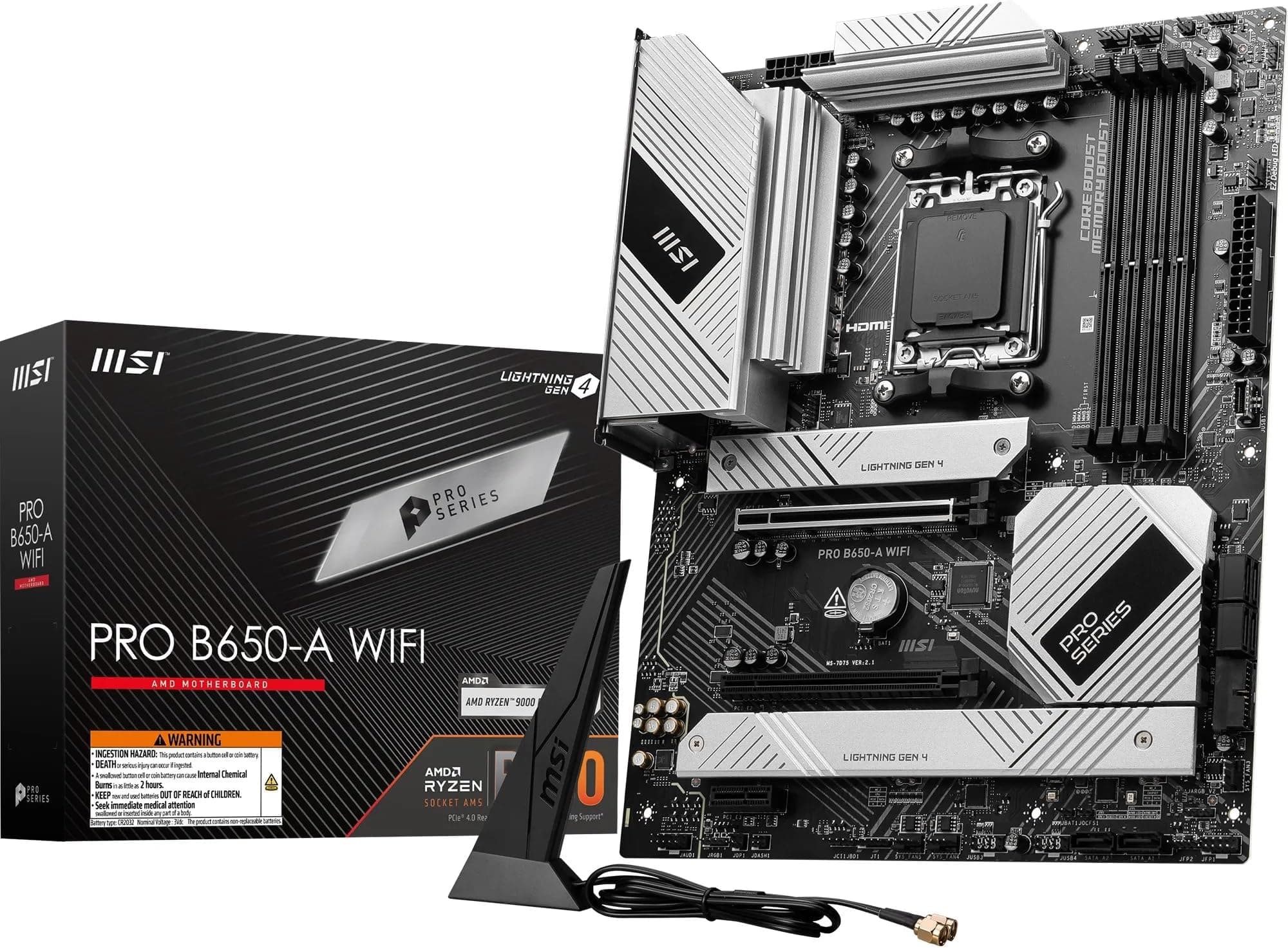 MSI PRO B650-A WIFI Motherboard, ATX - Supports AMD Ryzen 9000/8000 / 7000 Series Processors, AM5 - DDR5 Memory Boost 7600+MHz/OC, 2 x PCIe 4.0 x16, 3 x M.2 Gen4, Wi-Fi 6E