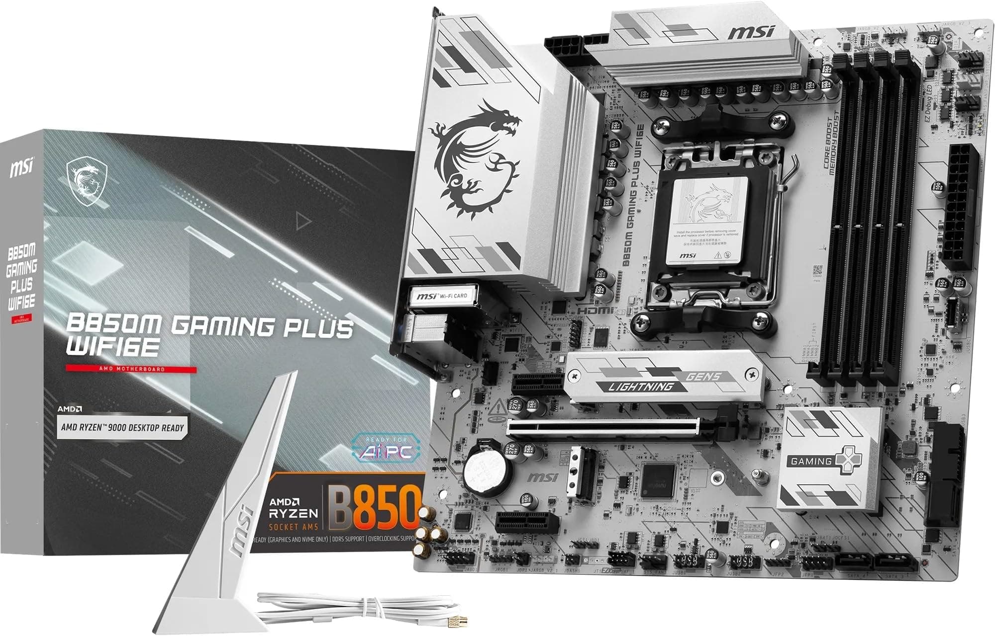 MSI B850M GAMING PLUS WIFI6E Motherboard, mATX - Supports AMD Ryzen 9000/8000 / 7000 Processors, AM5 - DDR5 Memory Boost 8200+ MT/s (OC), PCIe 4.0 x16, M.2 Gen5, Wi-Fi 6E, 2.5G LAN