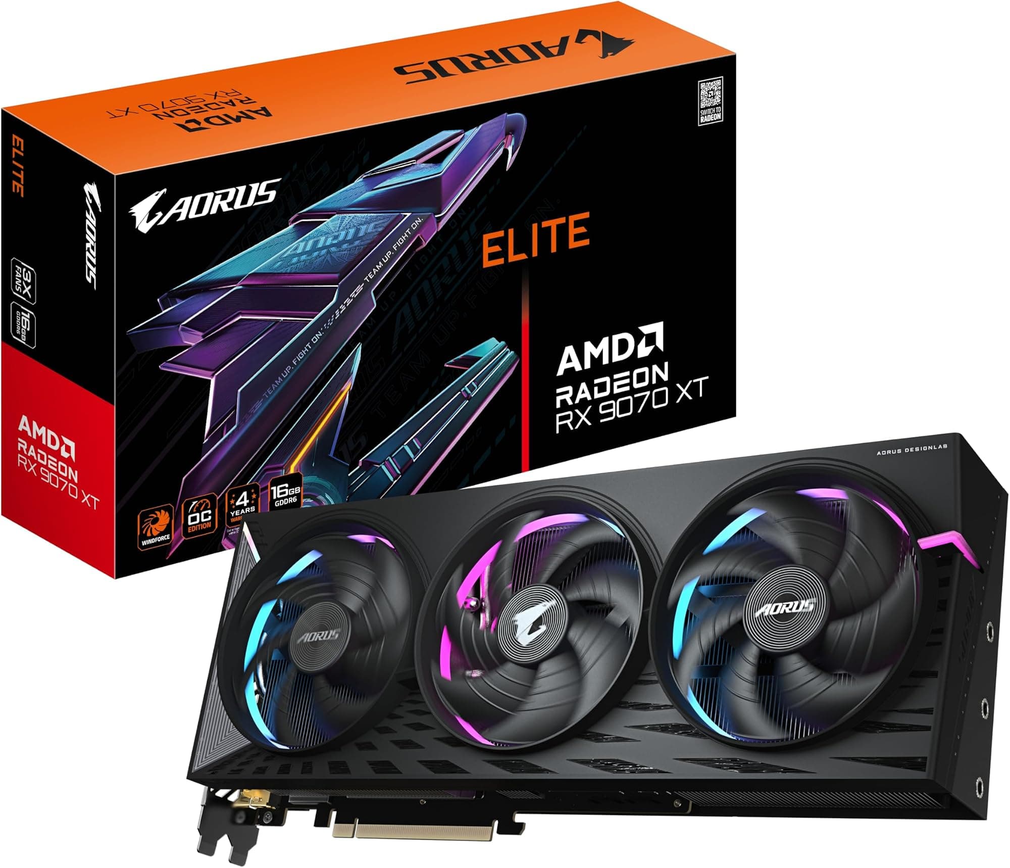 Gigabyte AORUS Radeon RX 9070 XT ELITE 16G Graphics Card - 16GB GDDR6, 256bit, PCI-E 5.0, 3100 MHz Core Clock, 2 x DisplayPort, 2 x HDMI, GV-R9070XTAORUS E-16GD