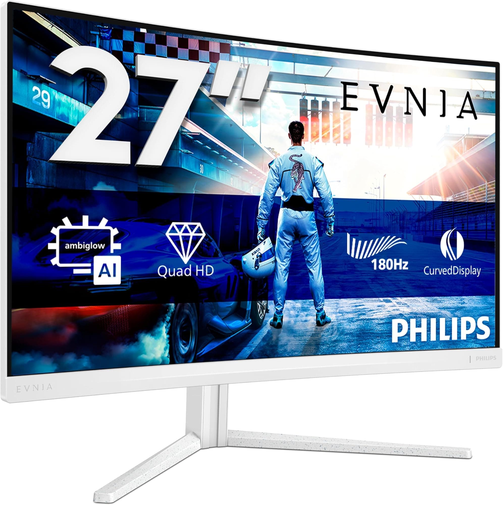 Philips Evnia 27M2C5591 27 inch WQHD Gaming Monitor Curved, 180Hz, Fast VA Panel, 1ms GtG, HDR10, FreeSync Premium, Height Adjustment, (2560x1440 HDMI 2x 2.0 DP 1x 1.4) White