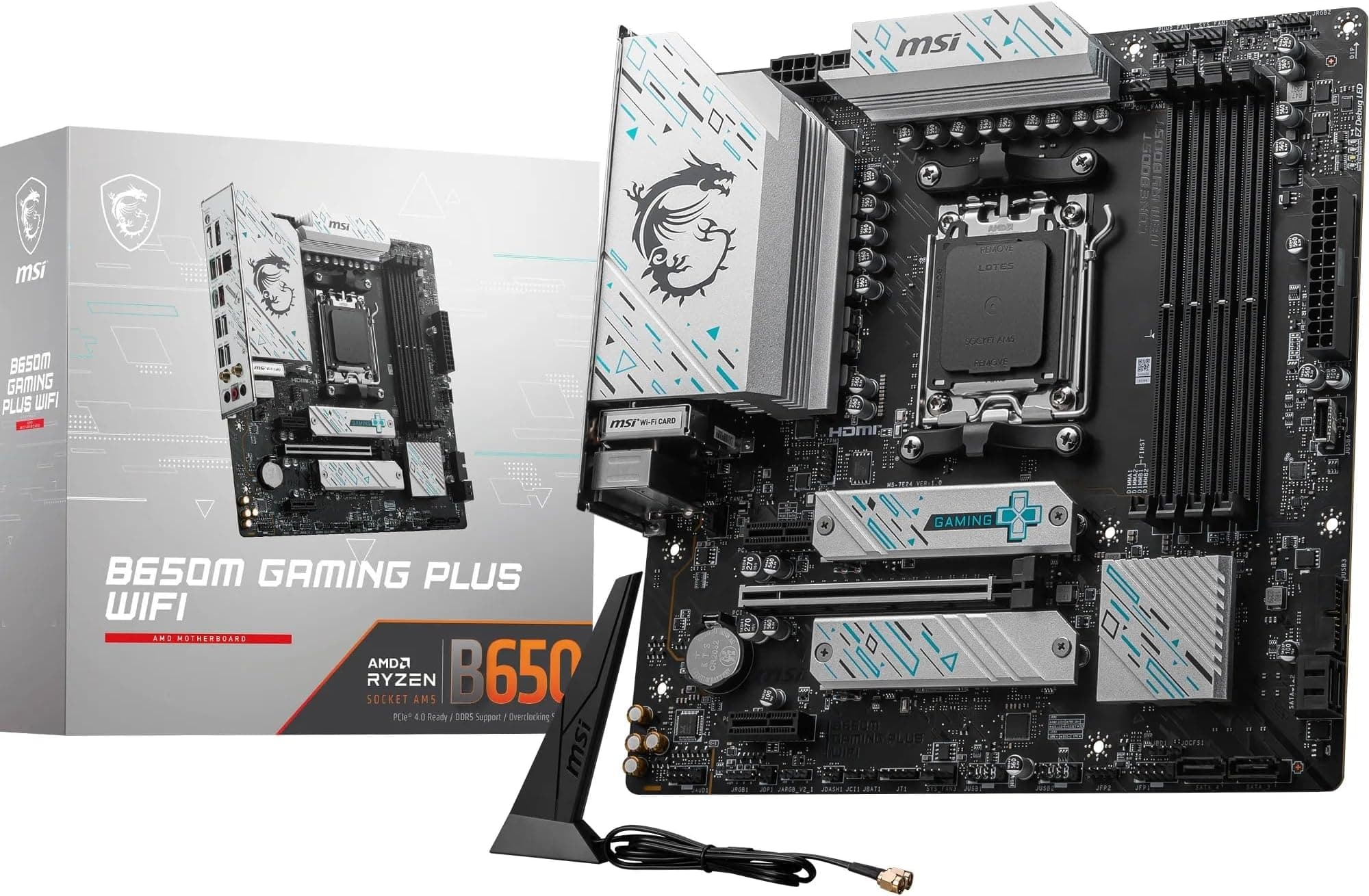 MSI B650M GAMING PLUS WIFI Motherboard, mATX - Supports AMD Ryzen 9000/8000 / 7000 Series Processors, AM5 - DDR5 Memory Boost 7800+ MHz/OC, PCIe 4.0 x16, M.2 Gen4, Wi-Fi 6E