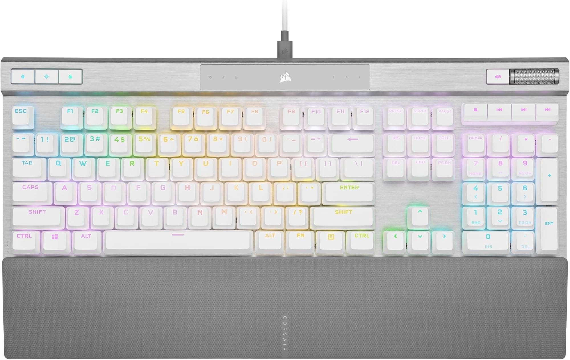 Corsair K70 PRO RGB Optical-Mechanical Gaming Keyboard - OPX Linear Switches, PBT Double-Shot Keycaps, 8,000Hz Hyper-Polling, Magnetic Soft-Touch Palm Rest - NA Layout, QWERTY - White